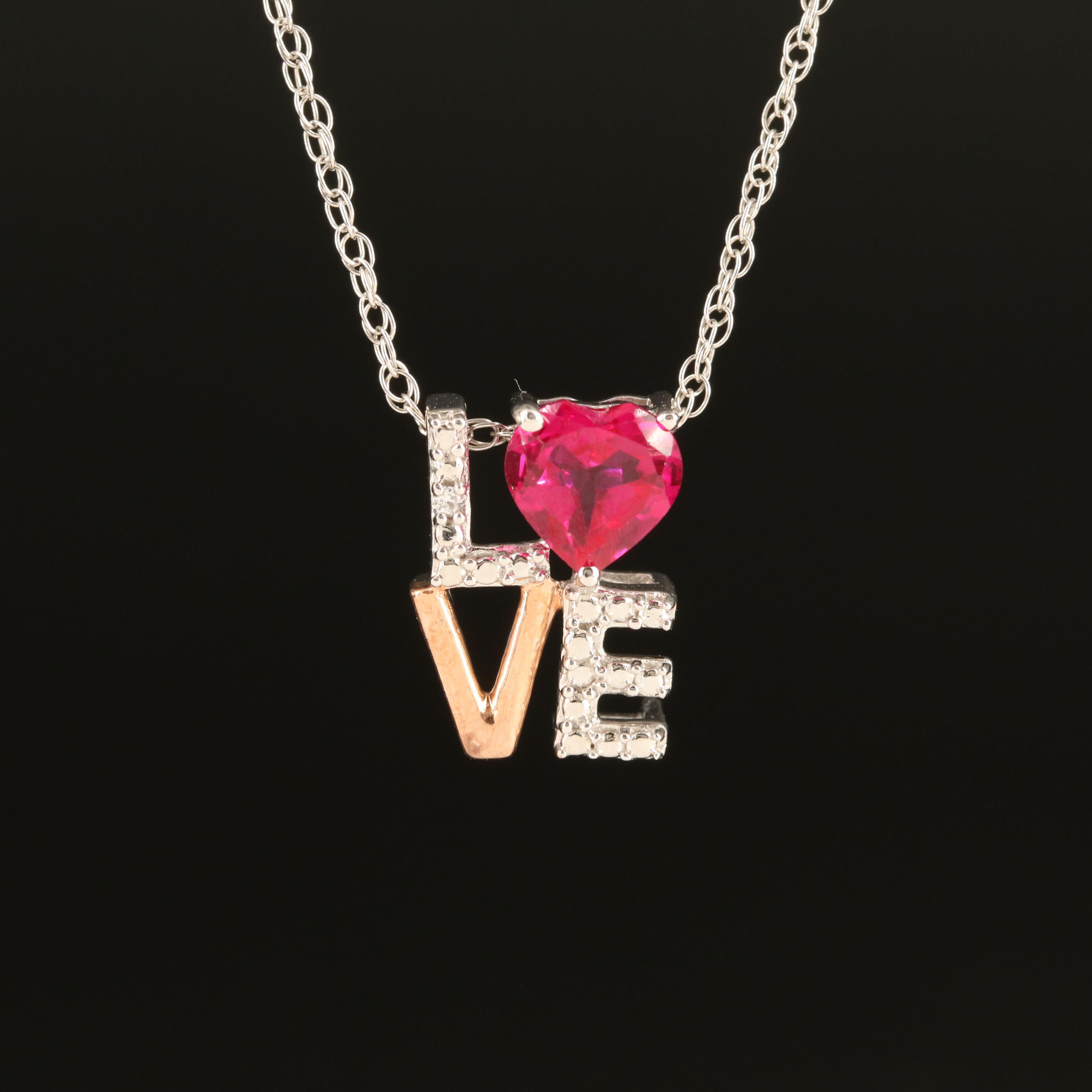 Sterling Ruby and Cubic Zirconia "Love" Necklace