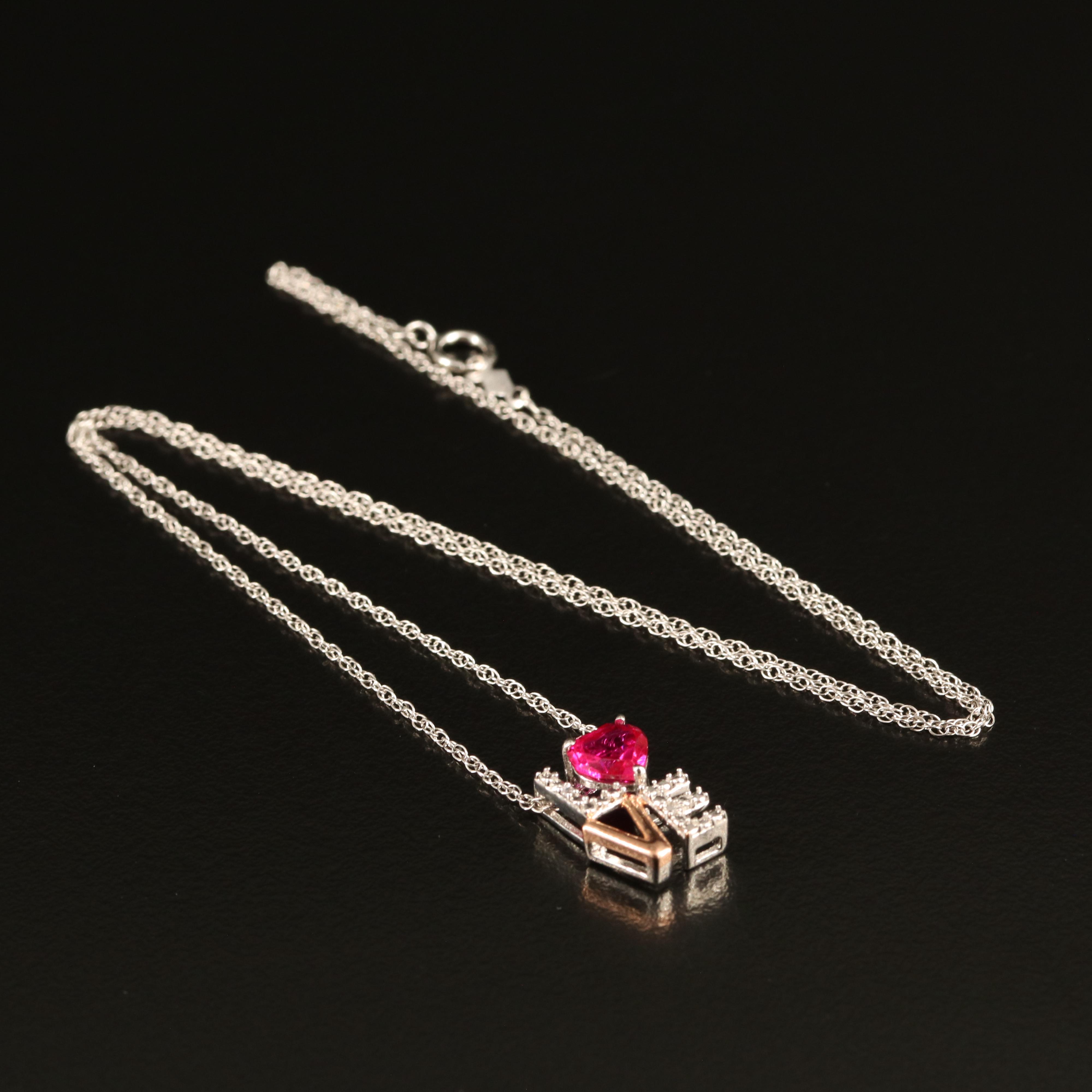Sterling Ruby and Cubic Zirconia "Love" Necklace