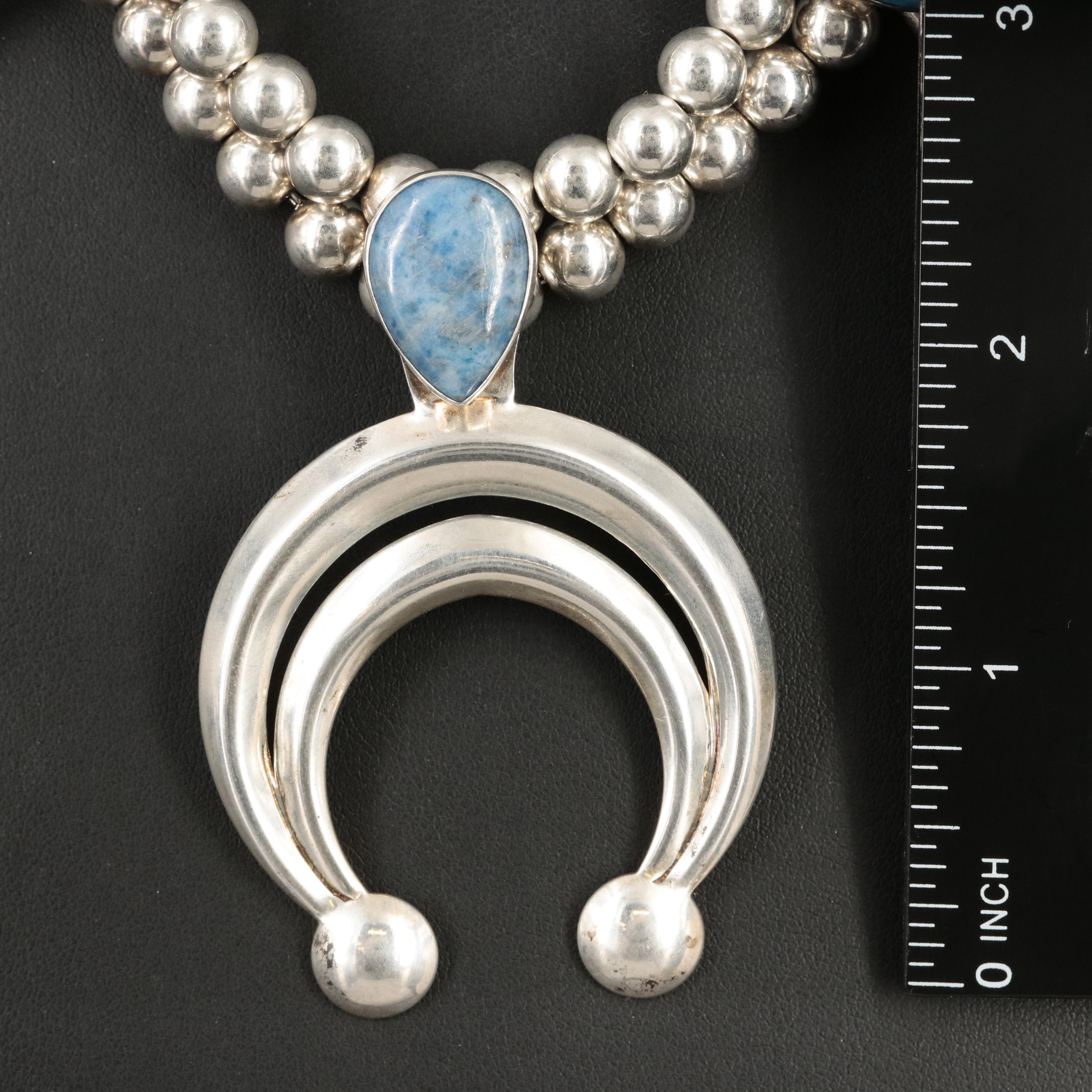 Southwestern Sterling Lapis Lazuli Squash Blossom Necklace