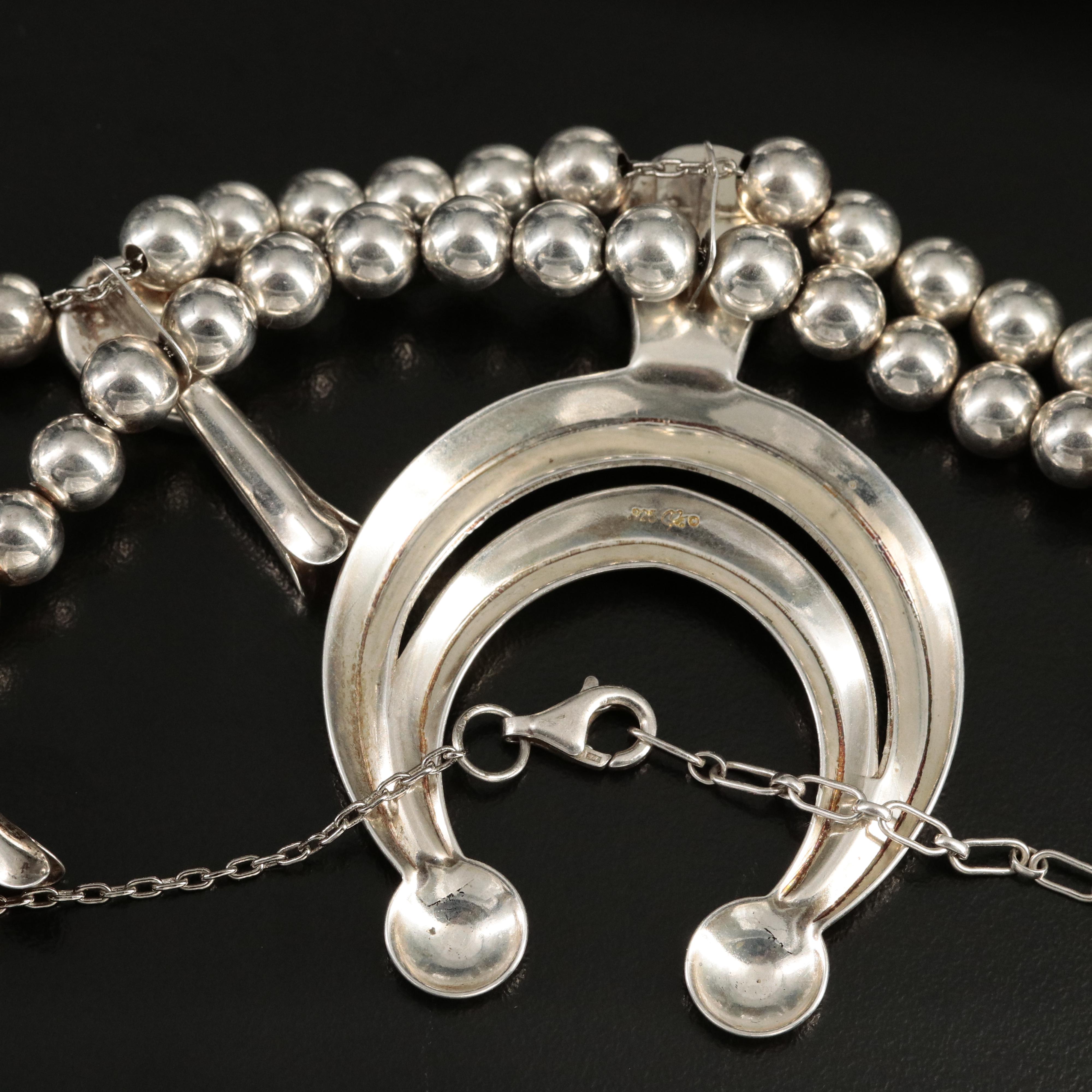 Southwestern Sterling Lapis Lazuli Squash Blossom Necklace