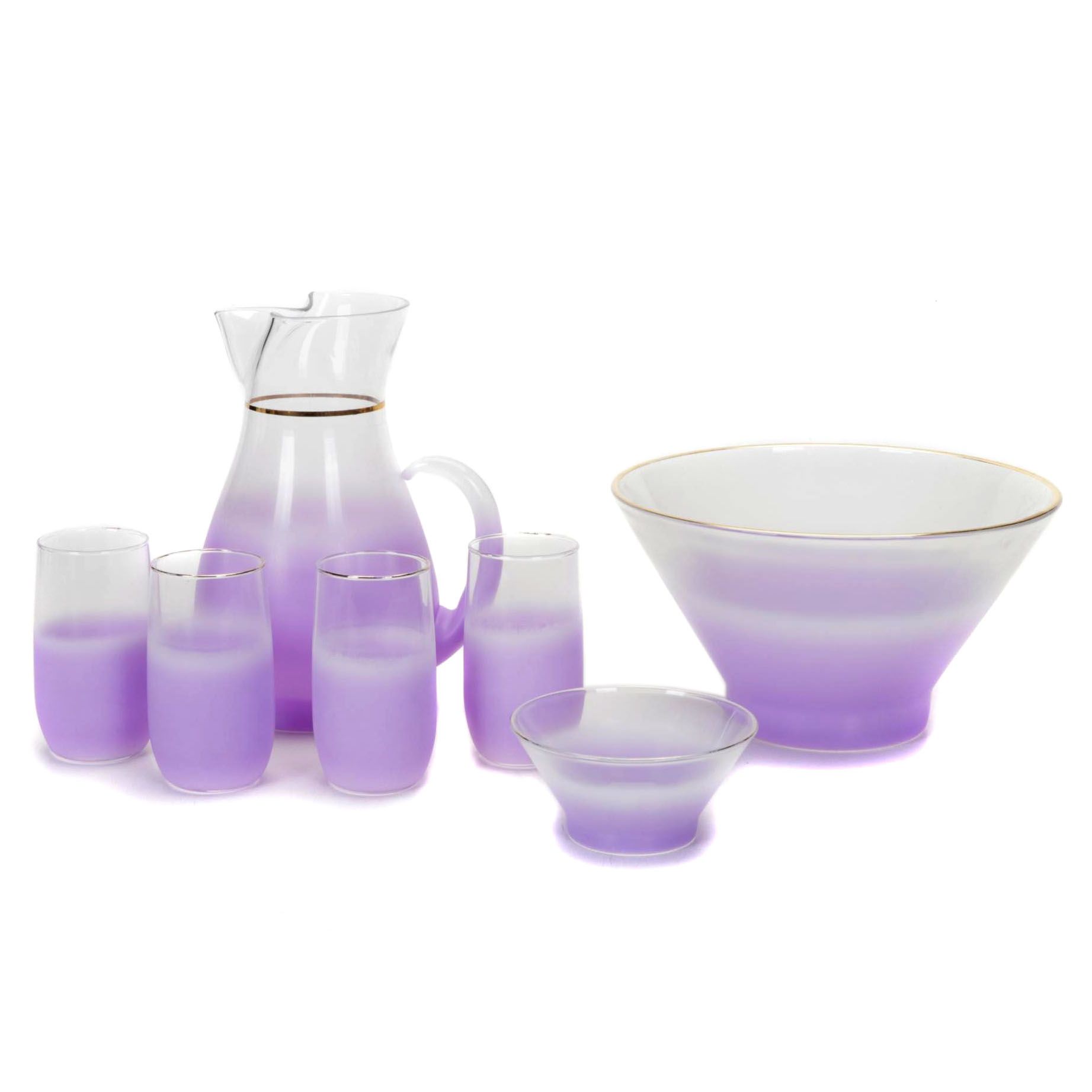 Blendo Glass Frosted Purple Lemonade Set with Chip and Dip Bowl