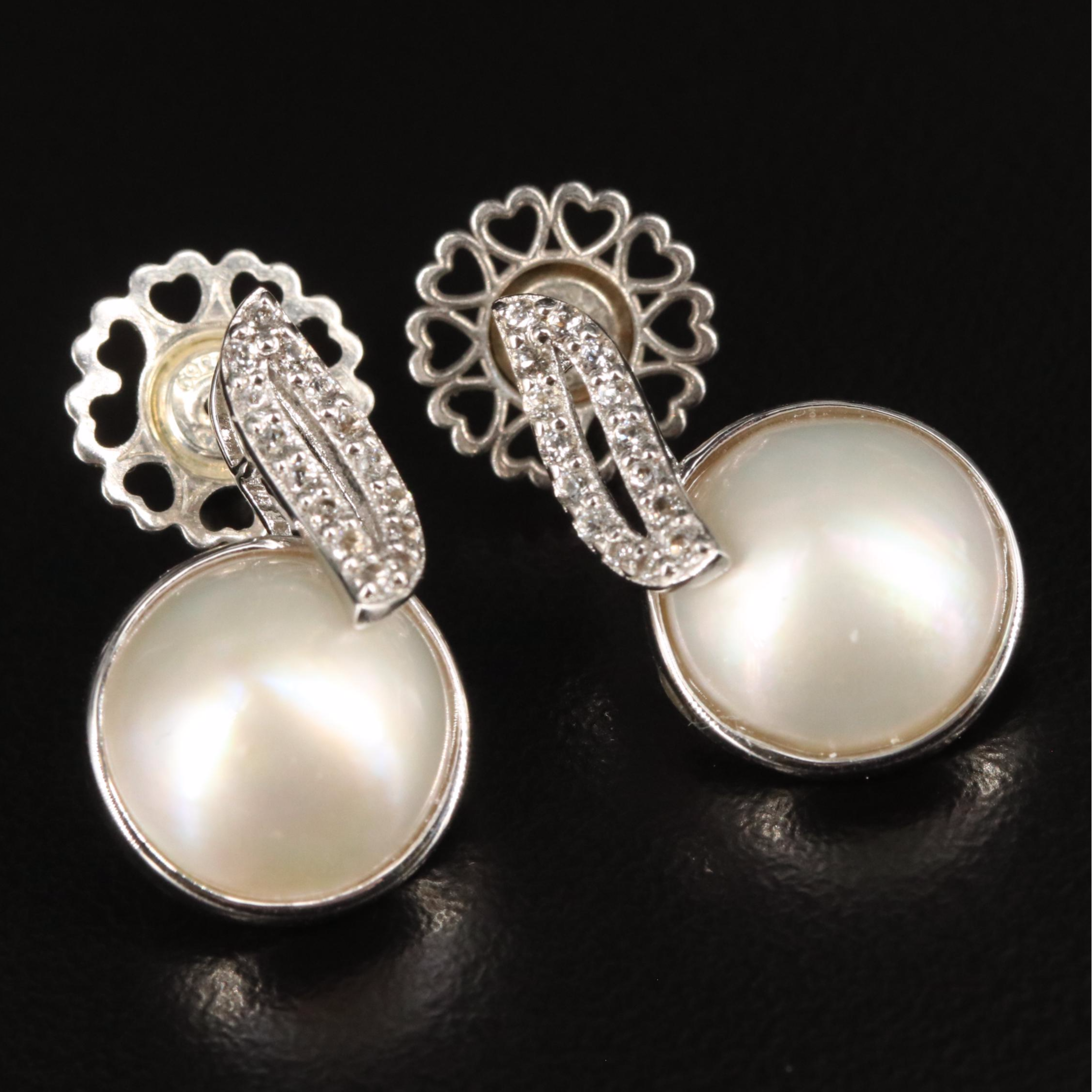 Sterling Pearl and White Topaz Earrings