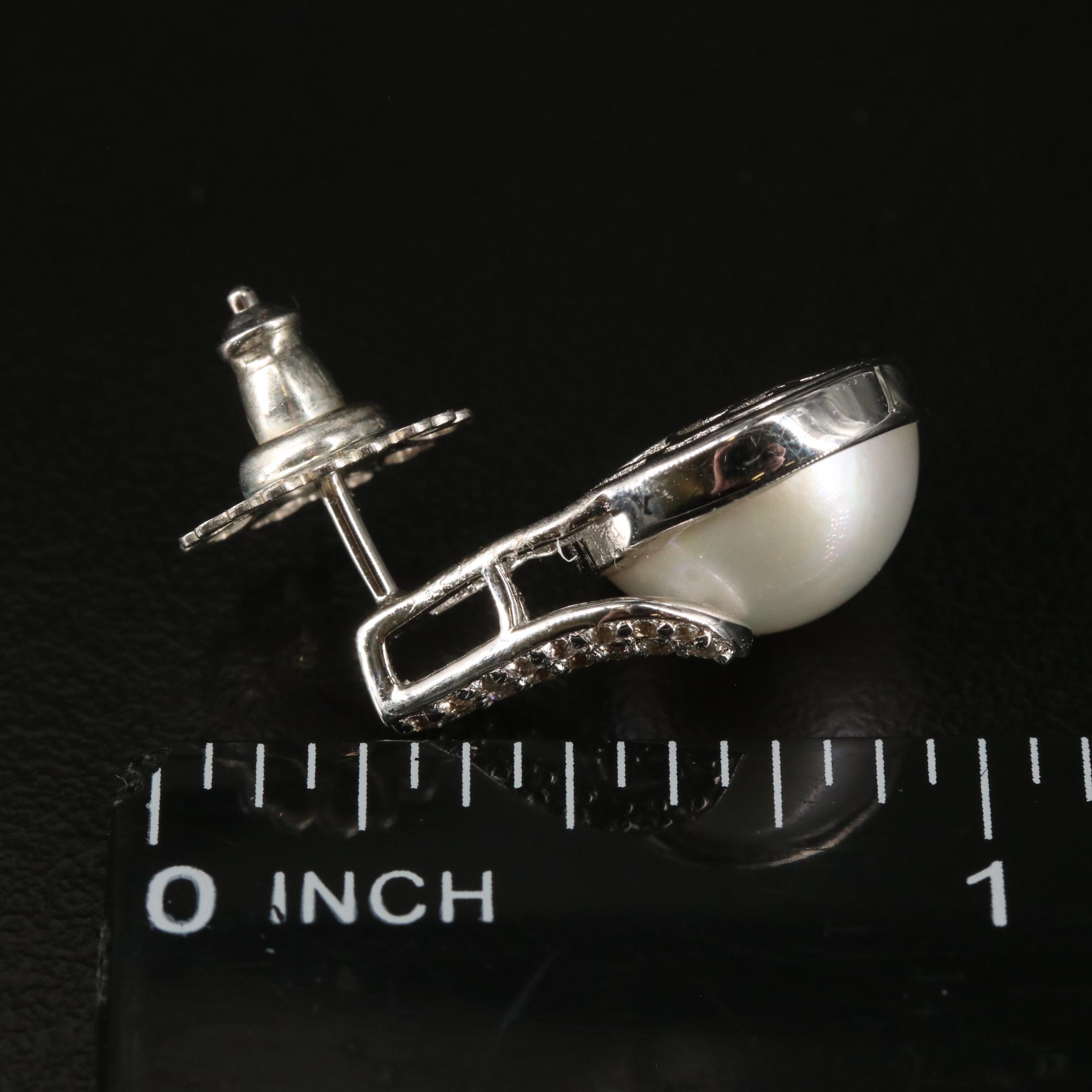 Sterling Pearl and White Topaz Earrings