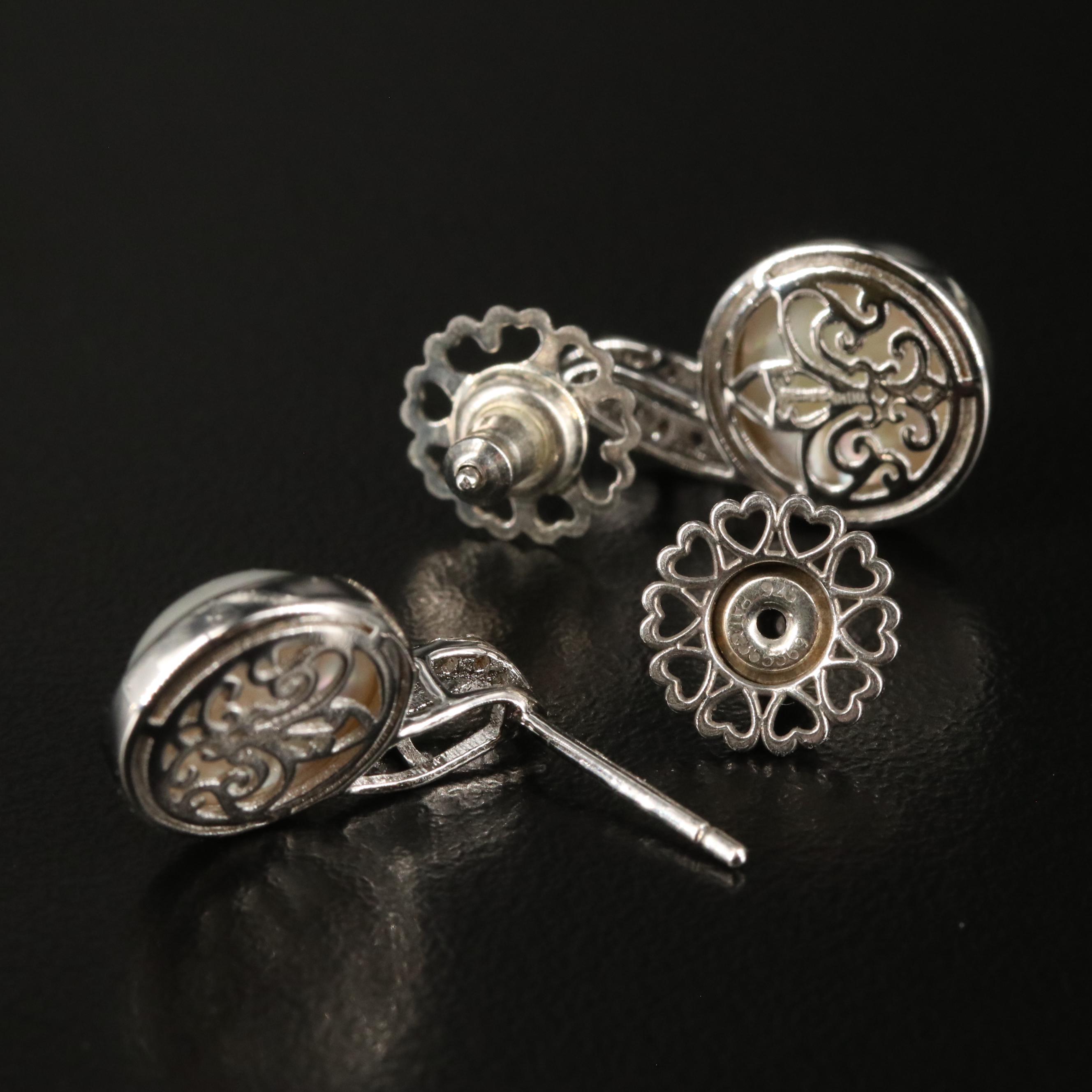 Sterling Pearl and White Topaz Earrings