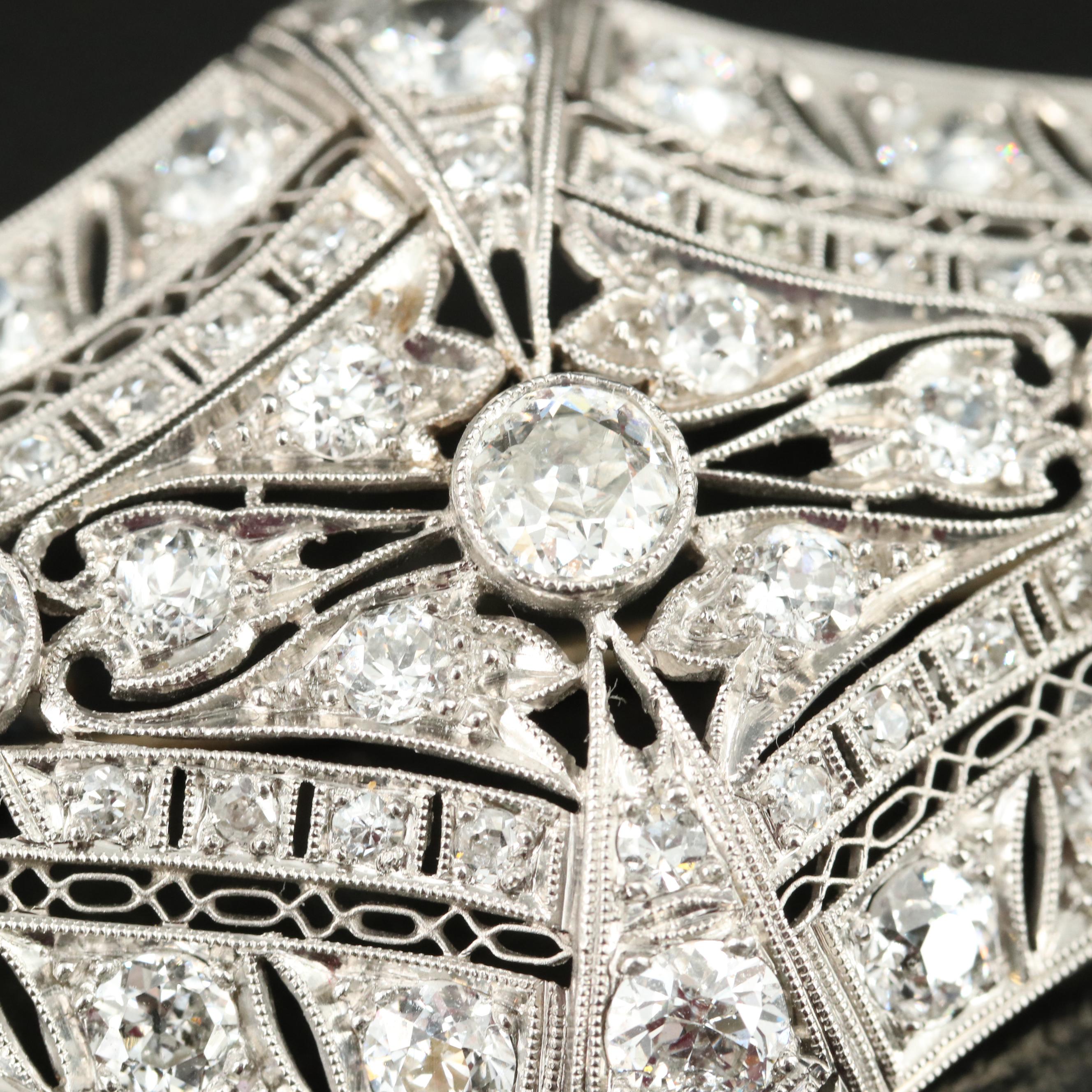 Art Deco Platinum 5.92 CTW Diamond and Sapphire Brooch