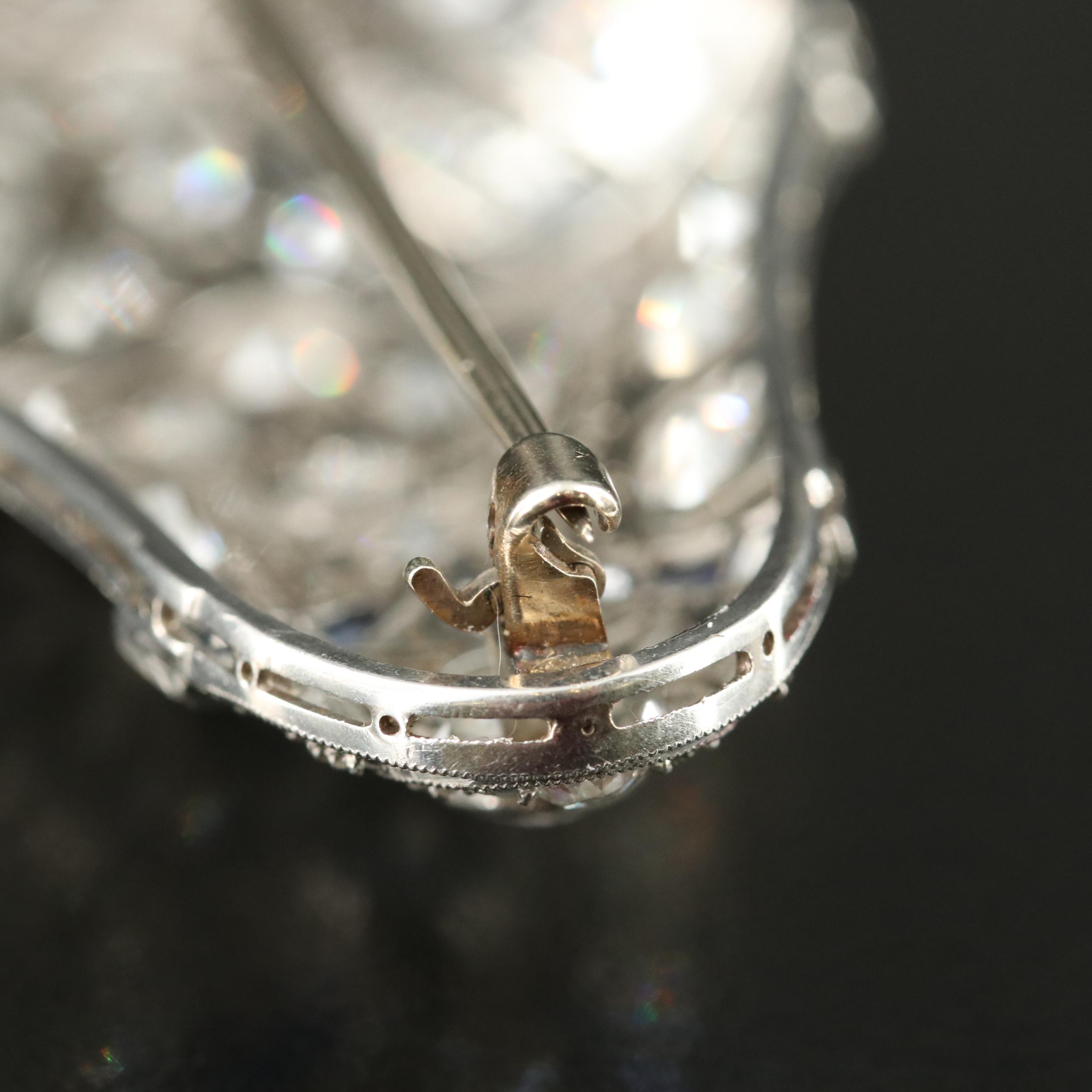 Art Deco Platinum 5.92 CTW Diamond and Sapphire Brooch