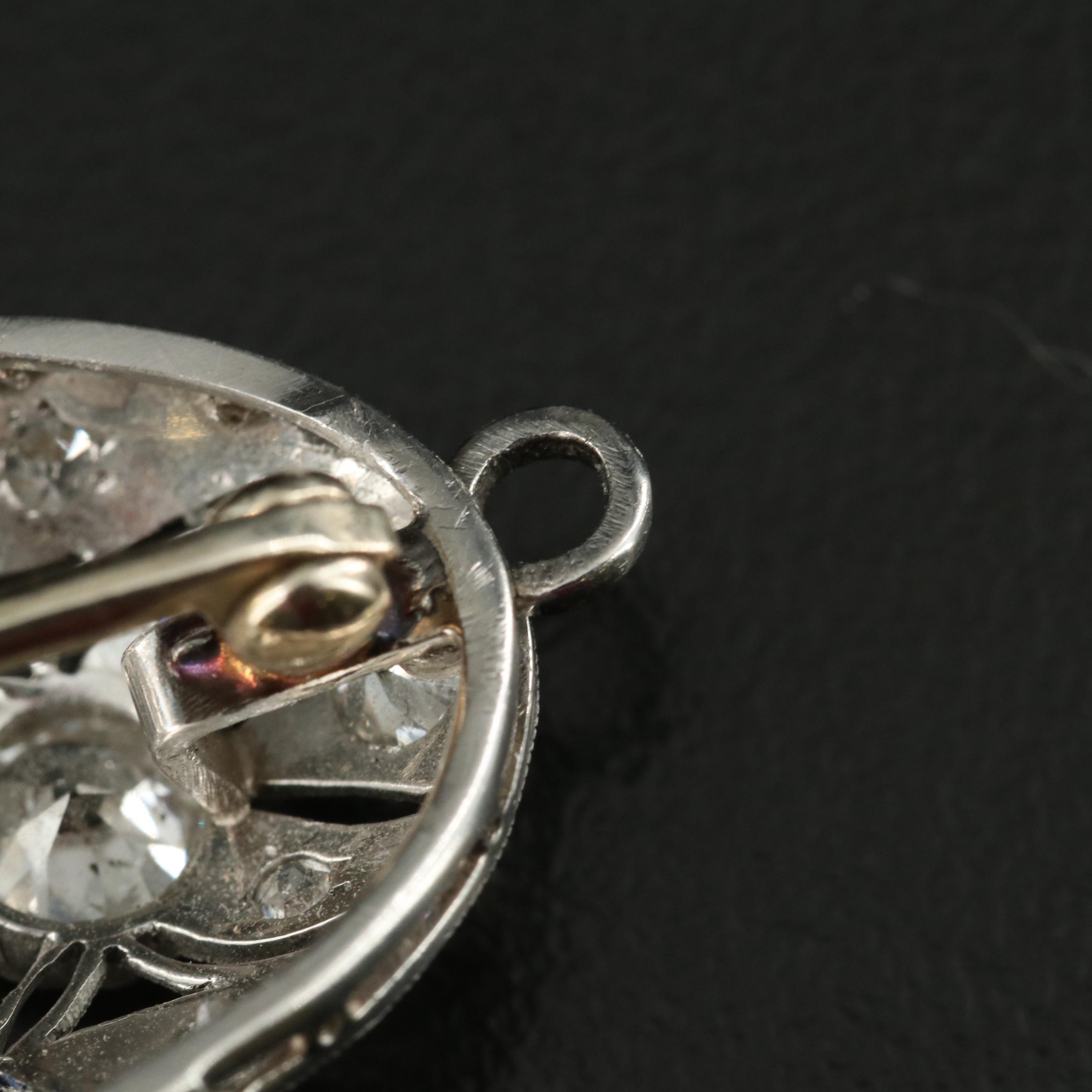 Art Deco Platinum 5.92 CTW Diamond and Sapphire Brooch