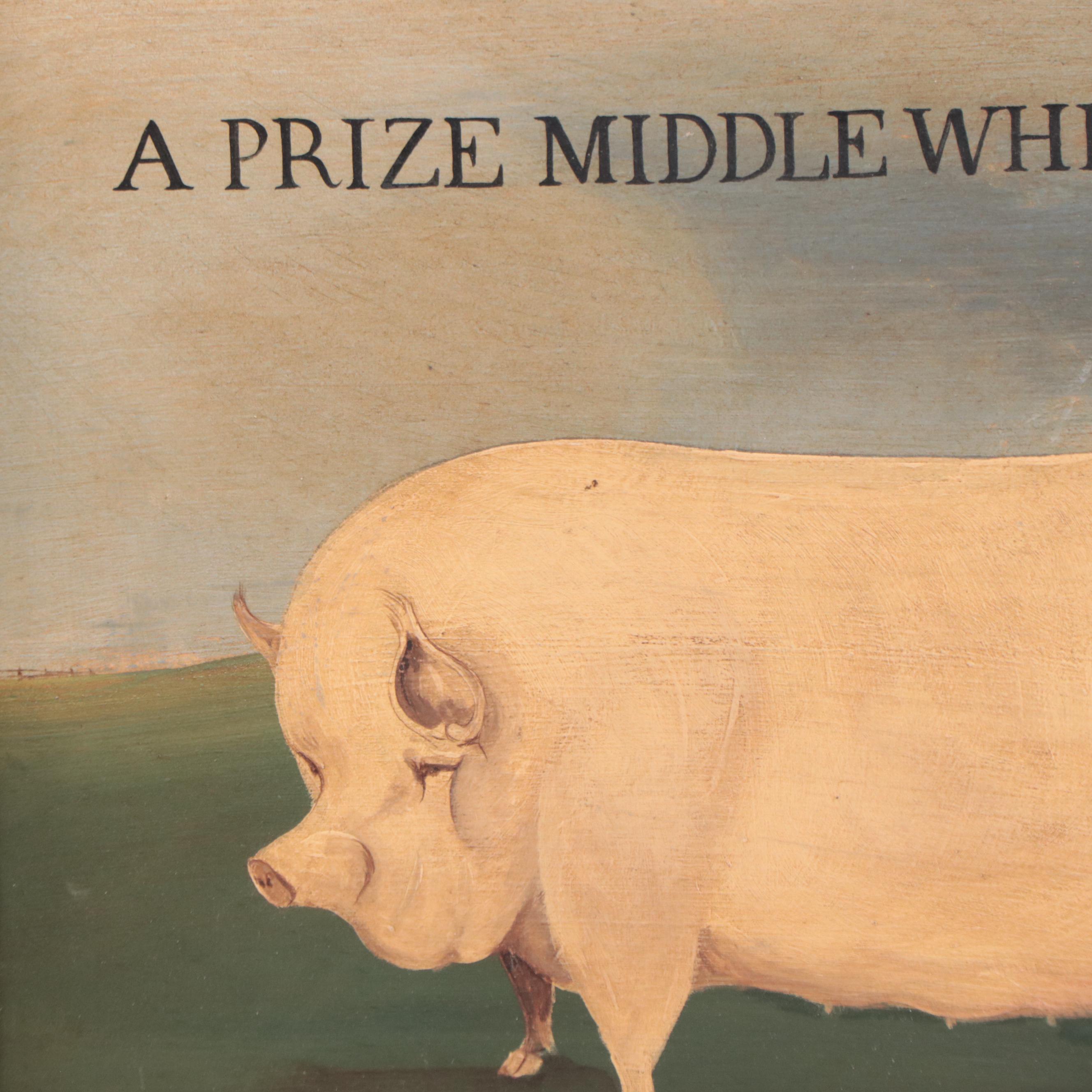 Oil Painting of Pig Portrait "A Prize Middle White Sow"