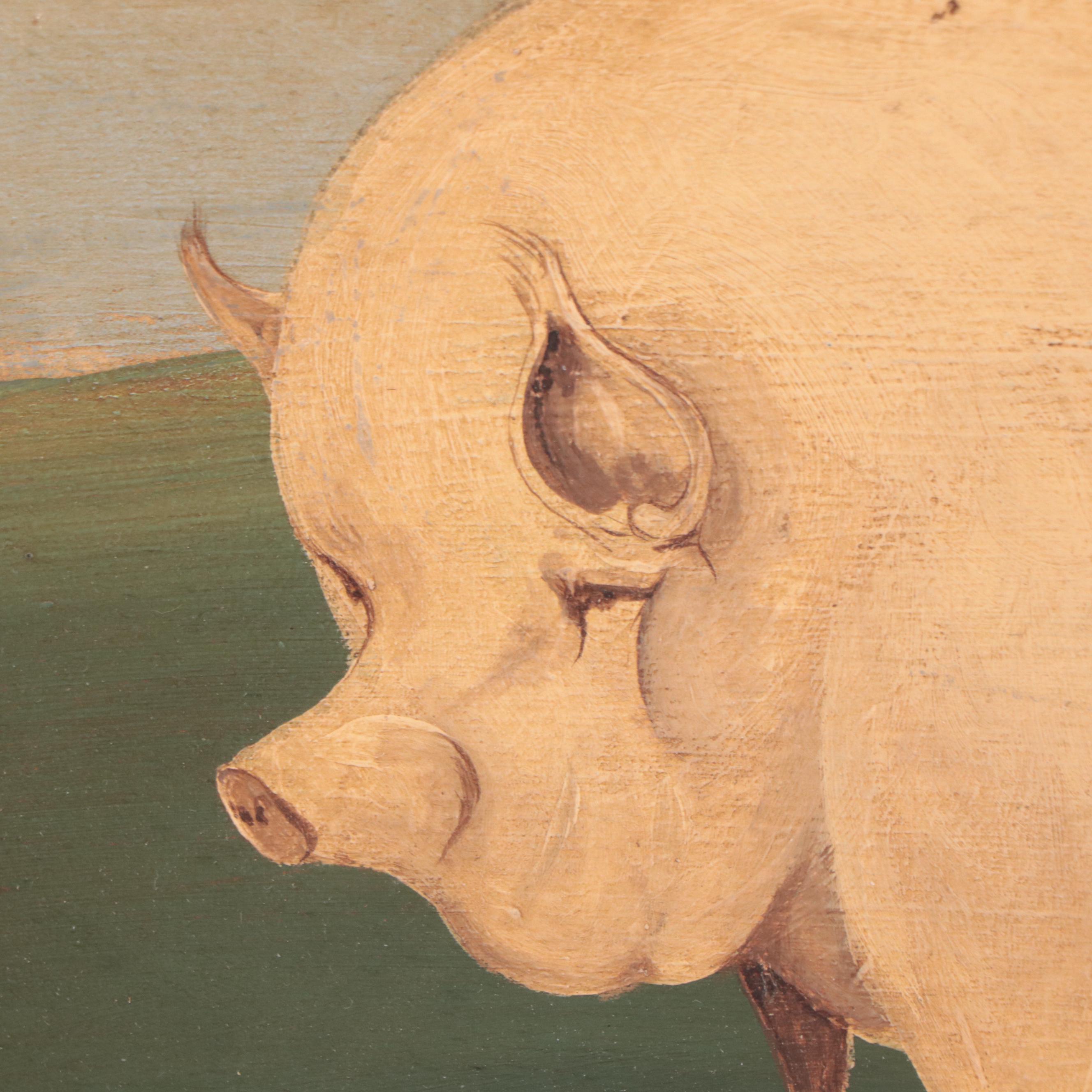 Oil Painting of Pig Portrait "A Prize Middle White Sow"