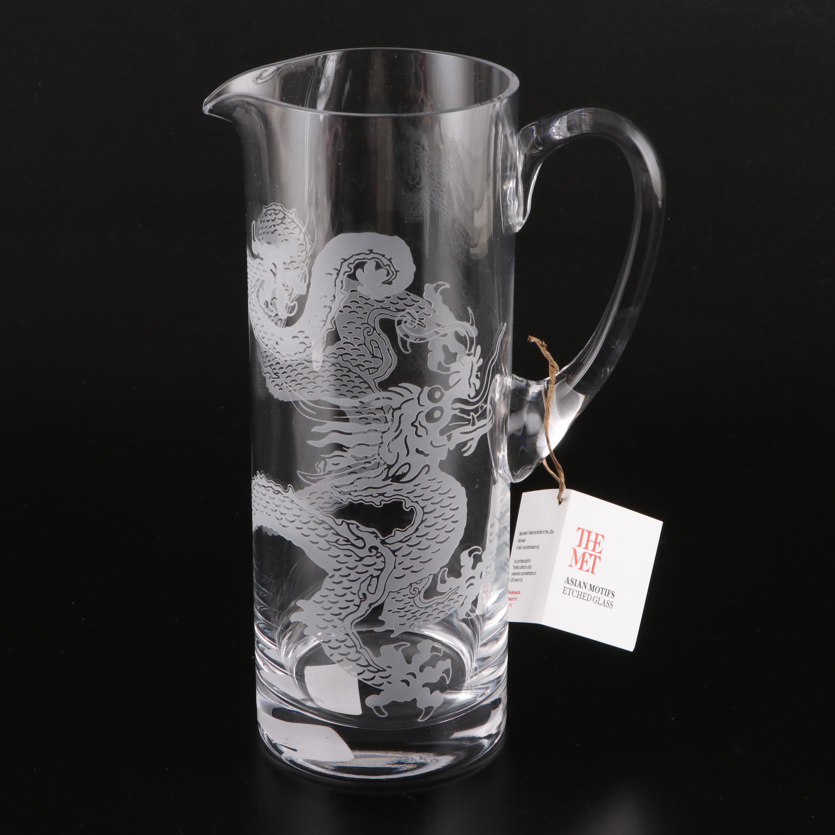 The MET "Asian Motifs" Etched Glass Pitcher and Tumblers