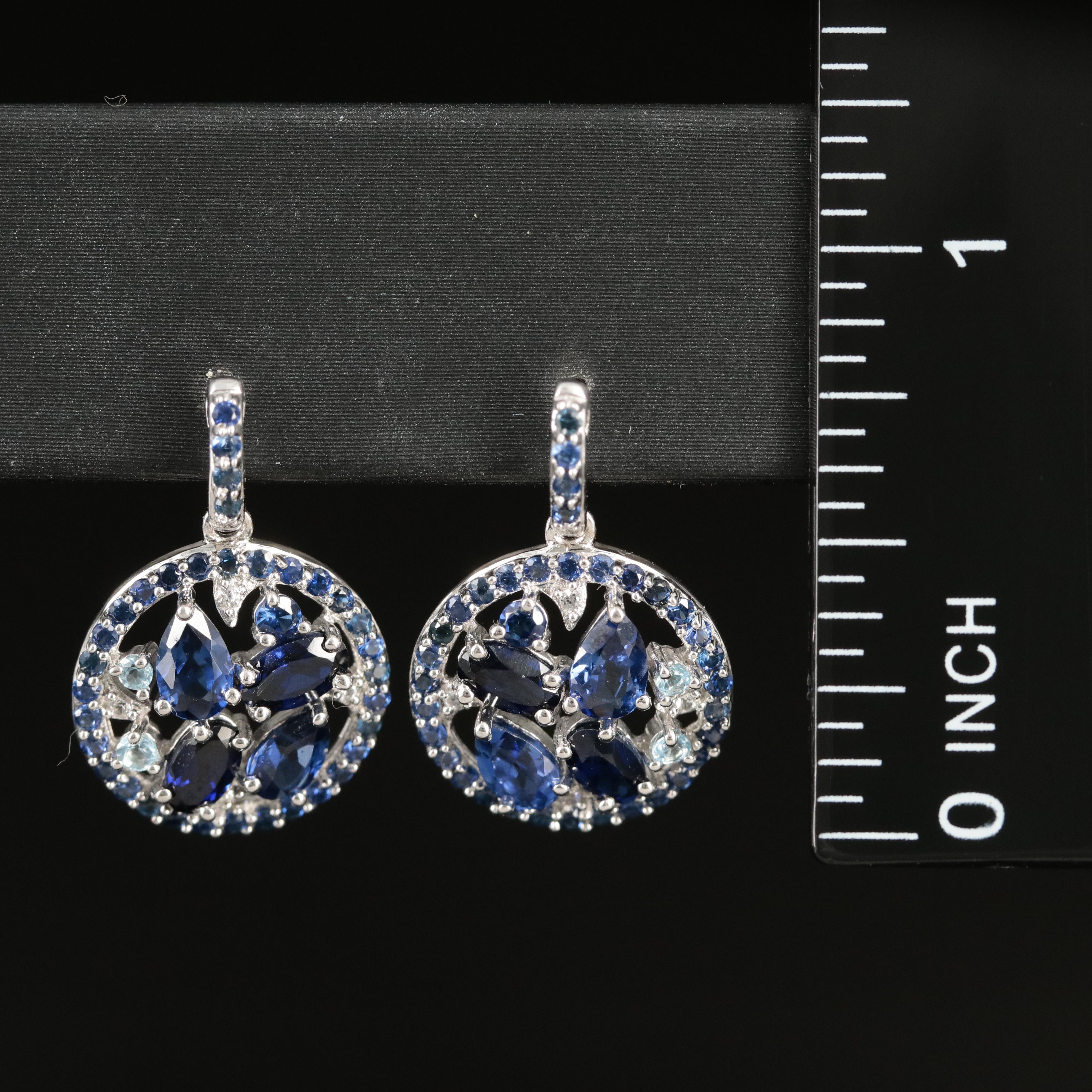 Sterling Blue Sapphire, White Sapphire and Topaz Earrings