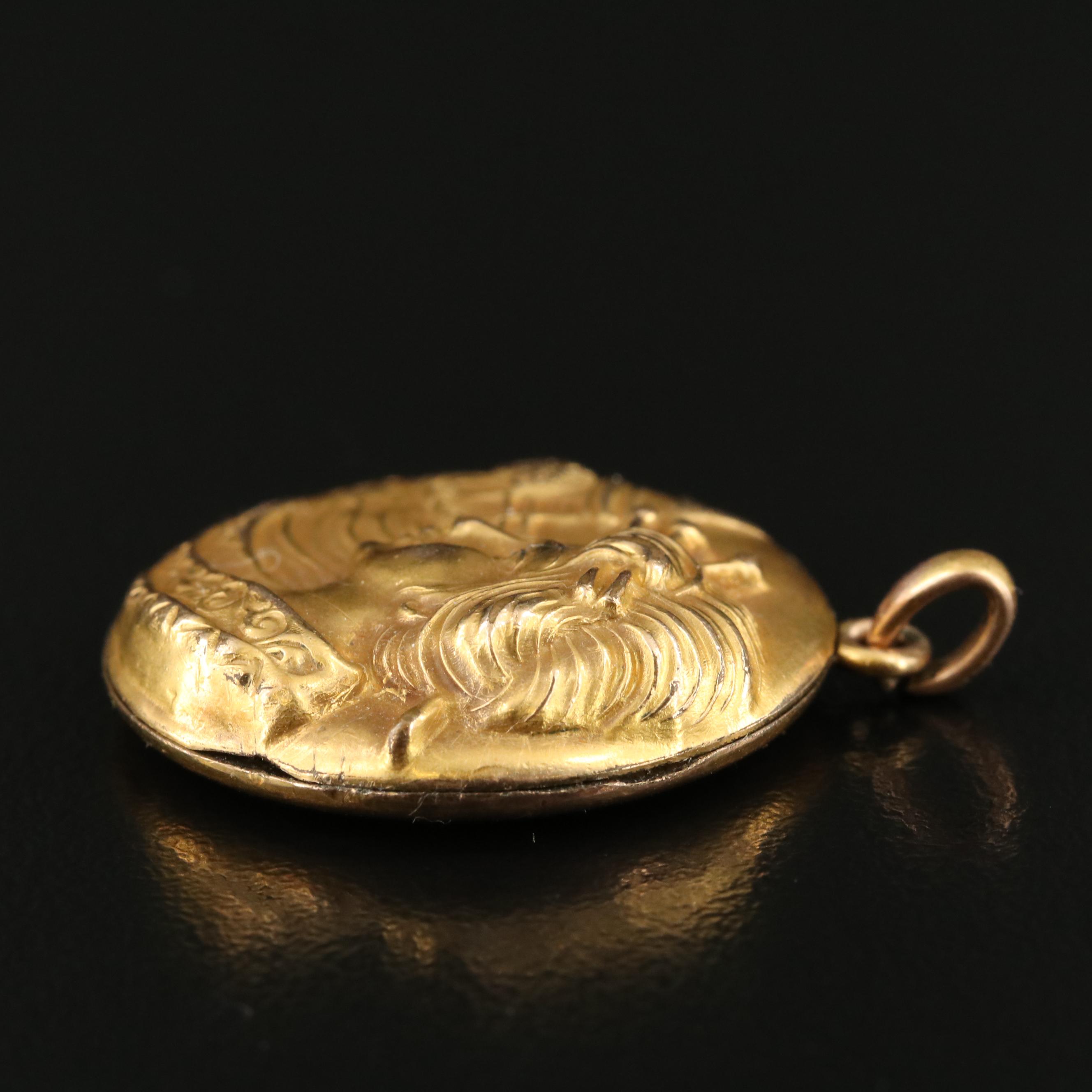 Art Nouveau Repoussé Japanese Lady Locket Pendant