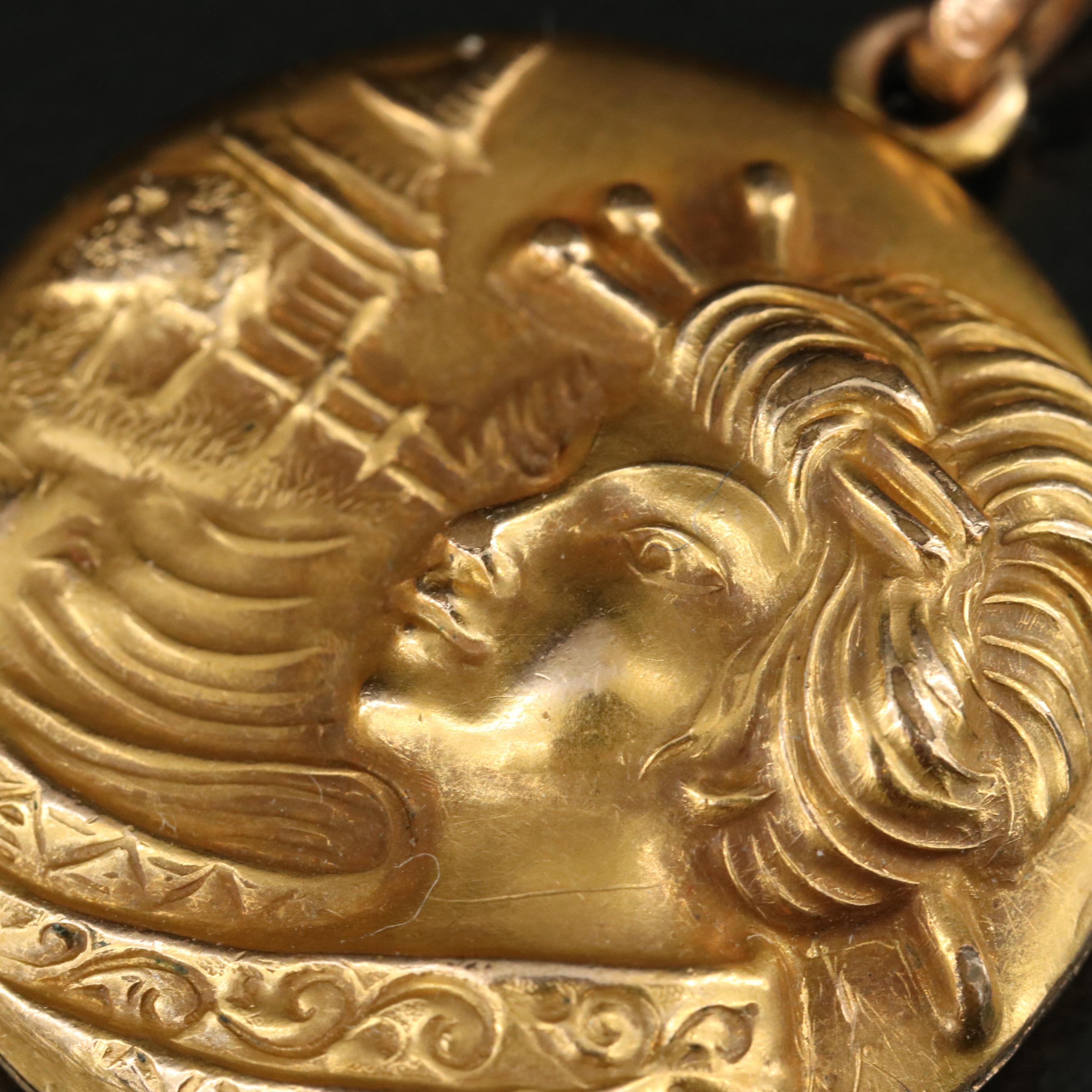 Art Nouveau Repoussé Japanese Lady Locket Pendant