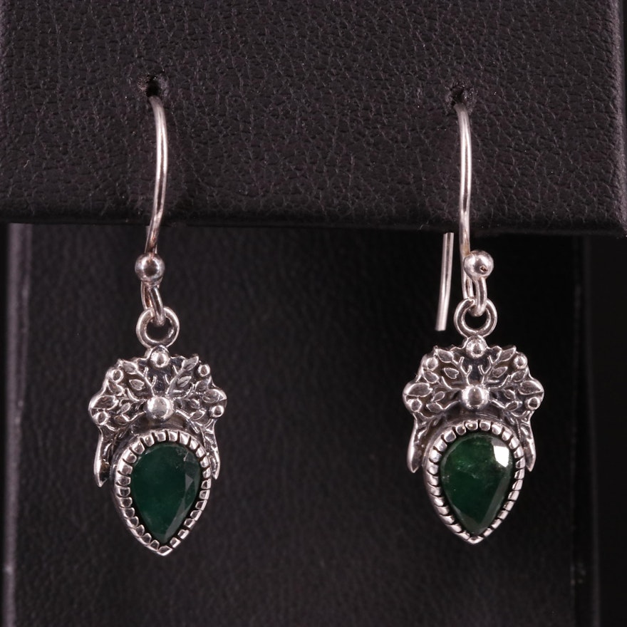 Sterling Emerald Drop Earrings