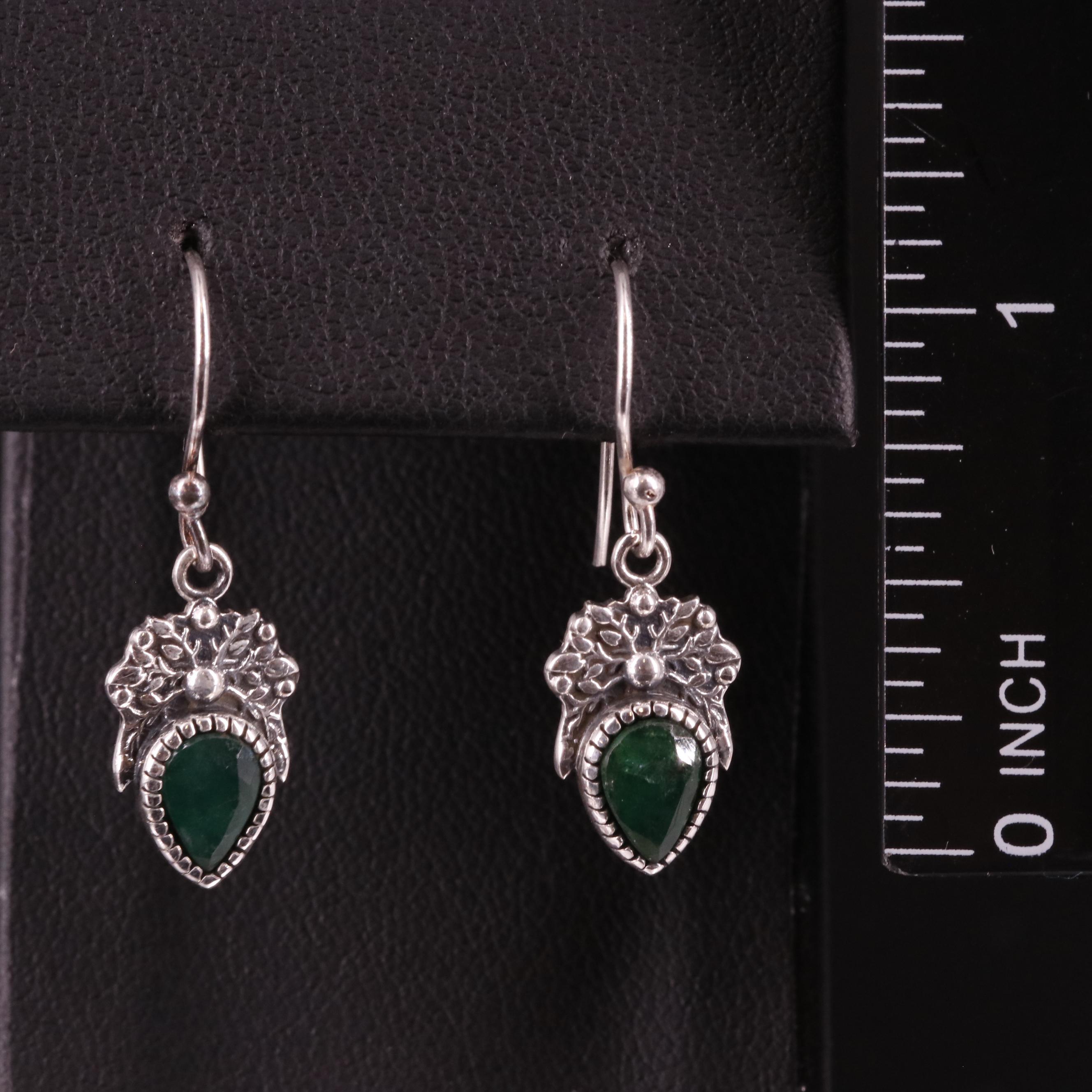 Sterling Emerald Drop Earrings
