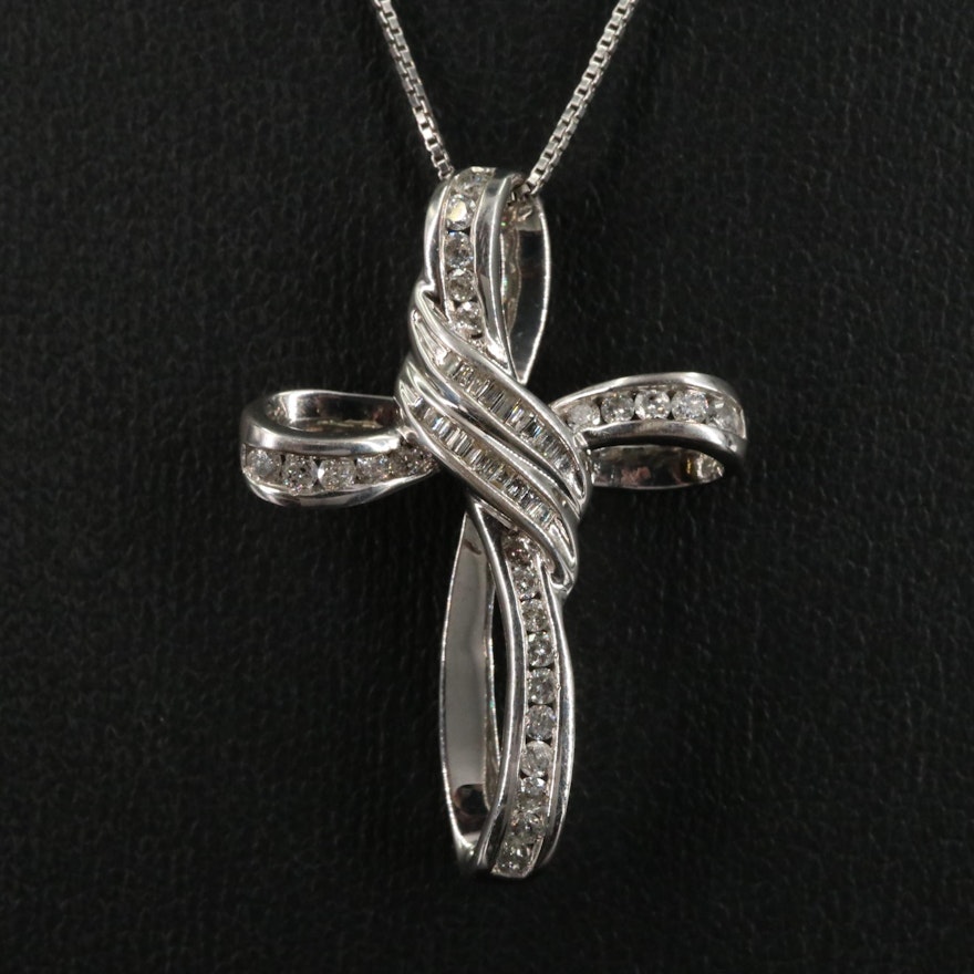 Sterling 0.51 CTW Diamond Cross Pendant Necklace