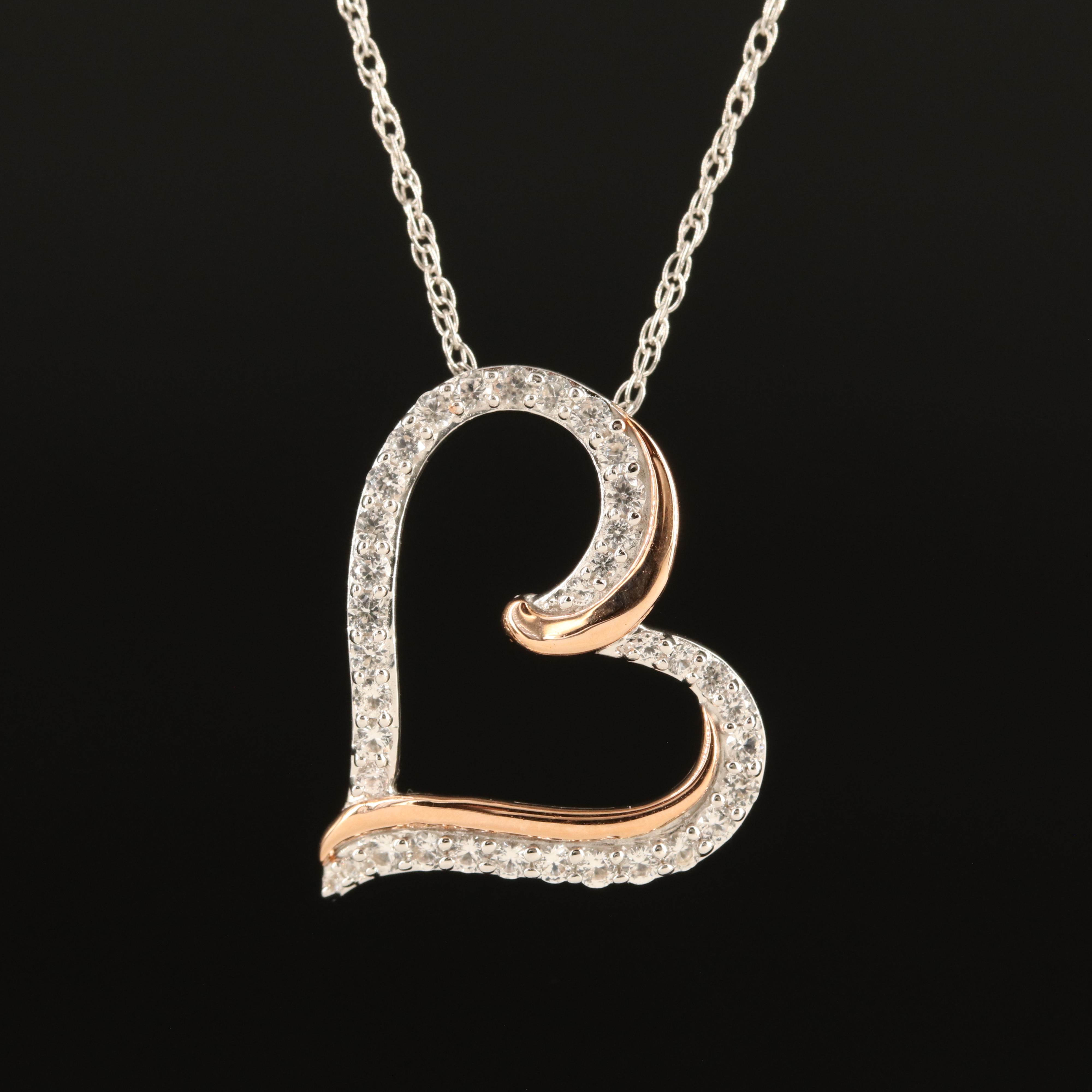 Sterling Sapphire Heart Pendant Necklace