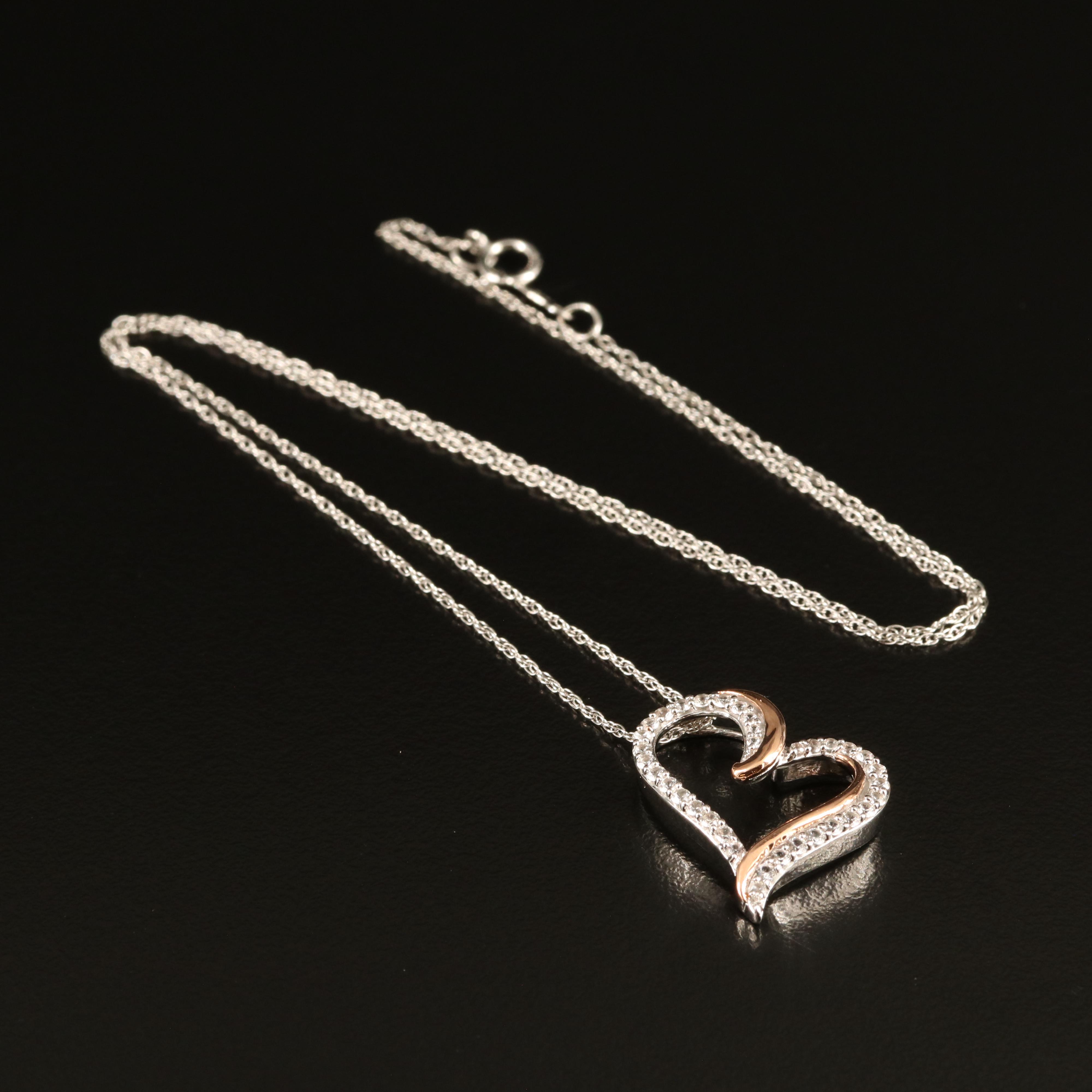Sterling Sapphire Heart Pendant Necklace