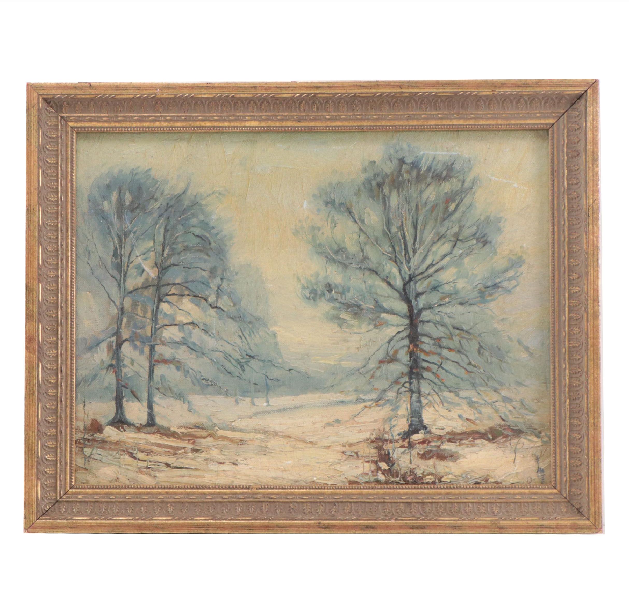 C. W. Boeringer Winter Landscape Oil Painting "Parker Woods"