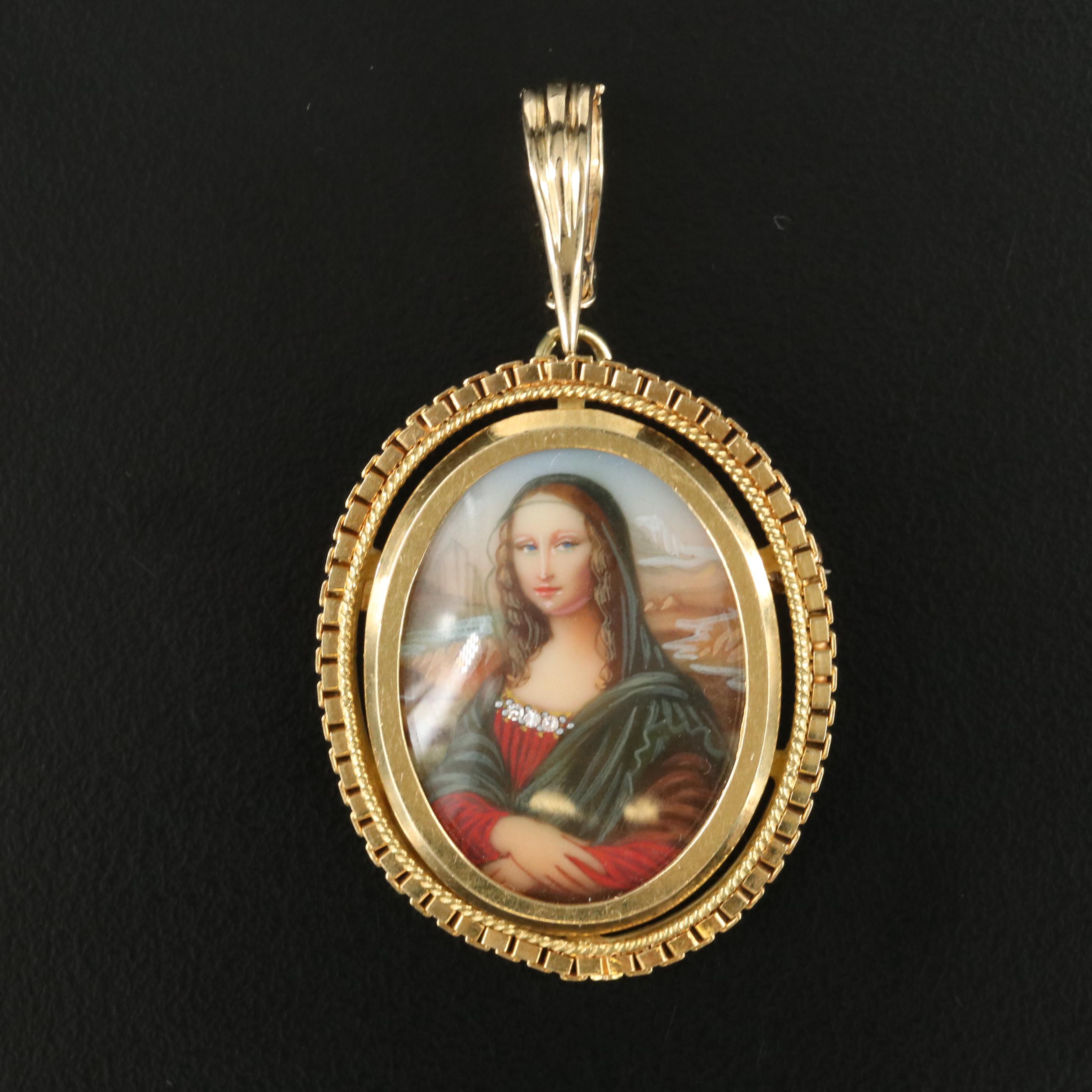 Forletto 18K 0.015 CTW Diamond Mona Lisa Porcelain Portrait Converter Brooch