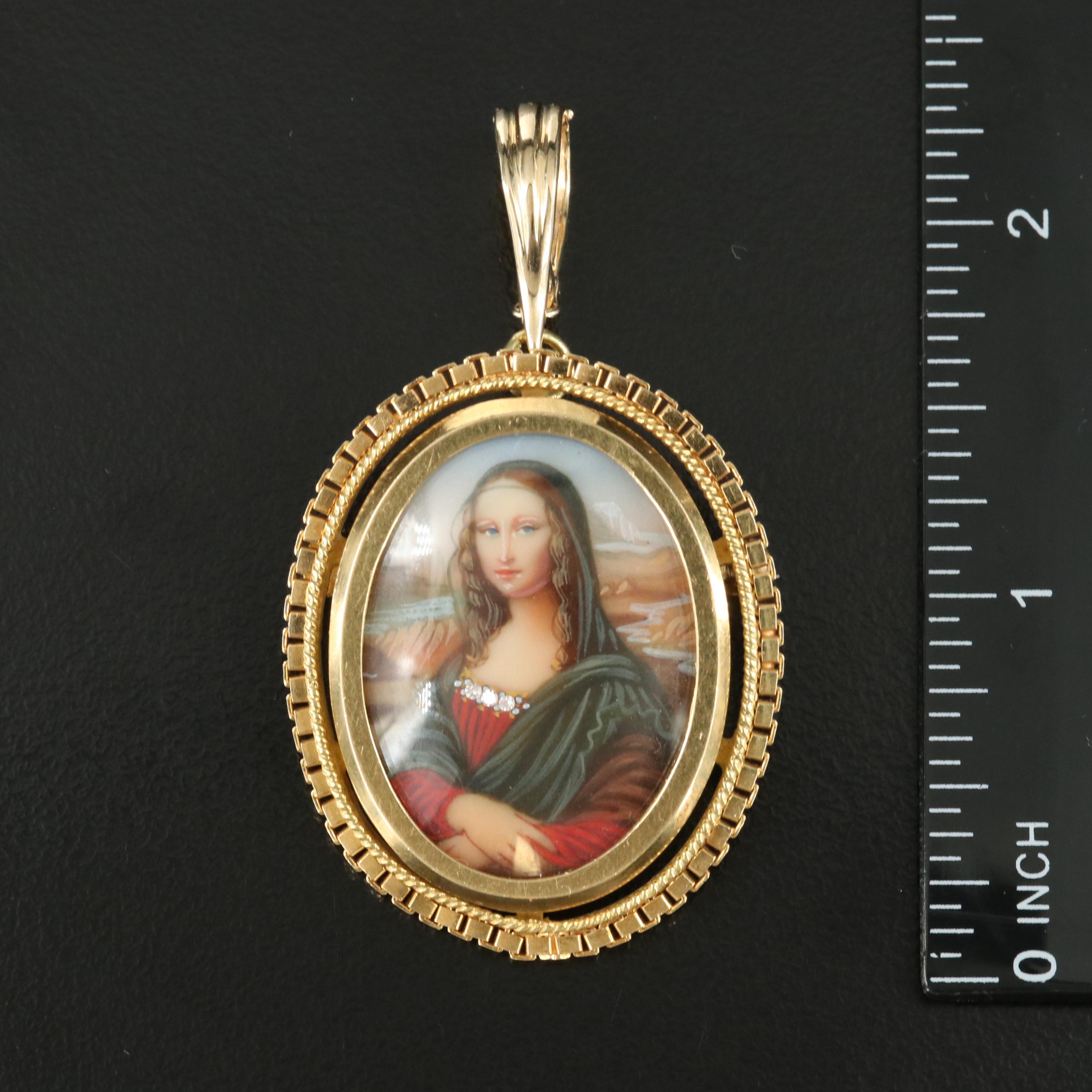 Forletto 18K 0.015 CTW Diamond Mona Lisa Porcelain Portrait Converter Brooch