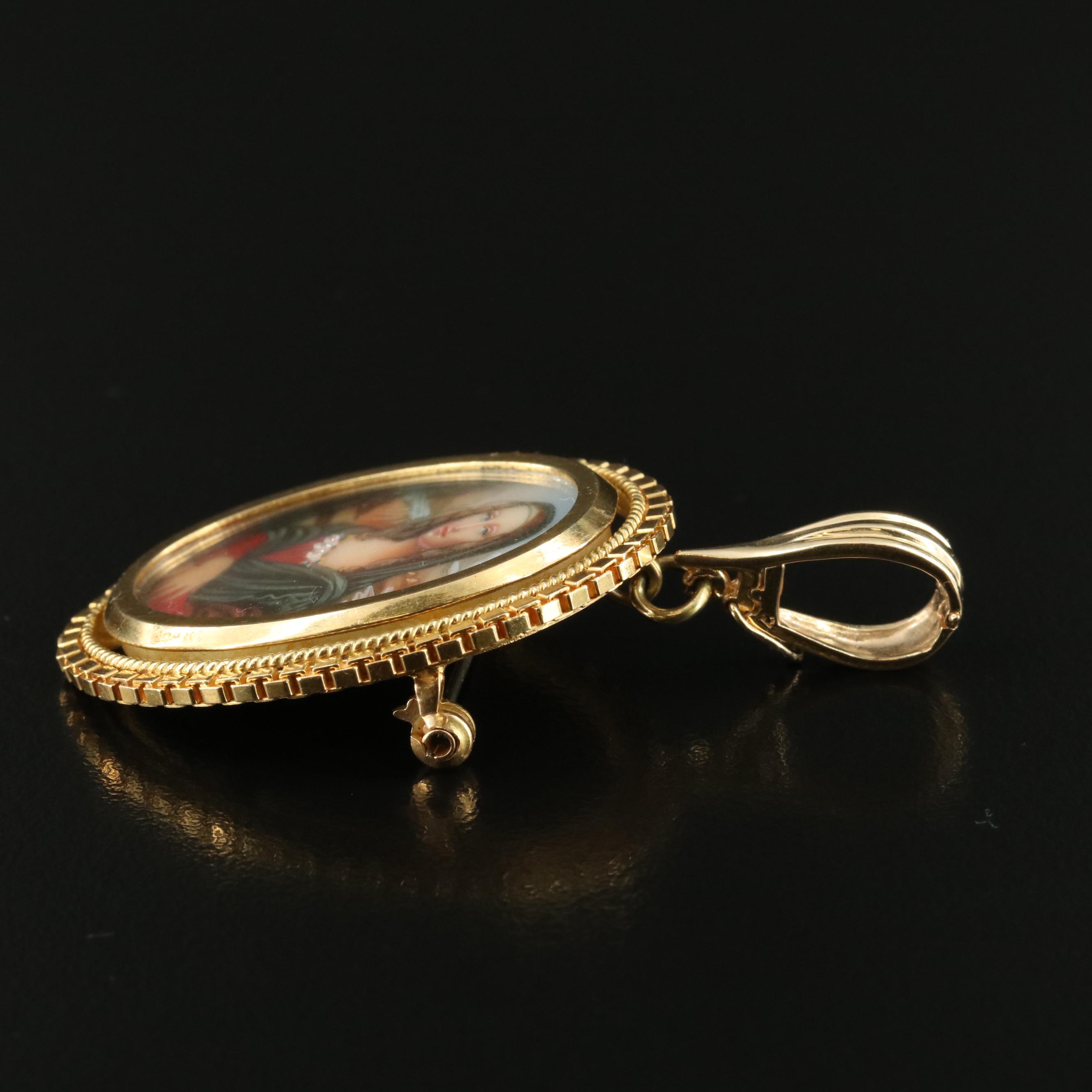 Forletto 18K 0.015 CTW Diamond Mona Lisa Porcelain Portrait Converter Brooch