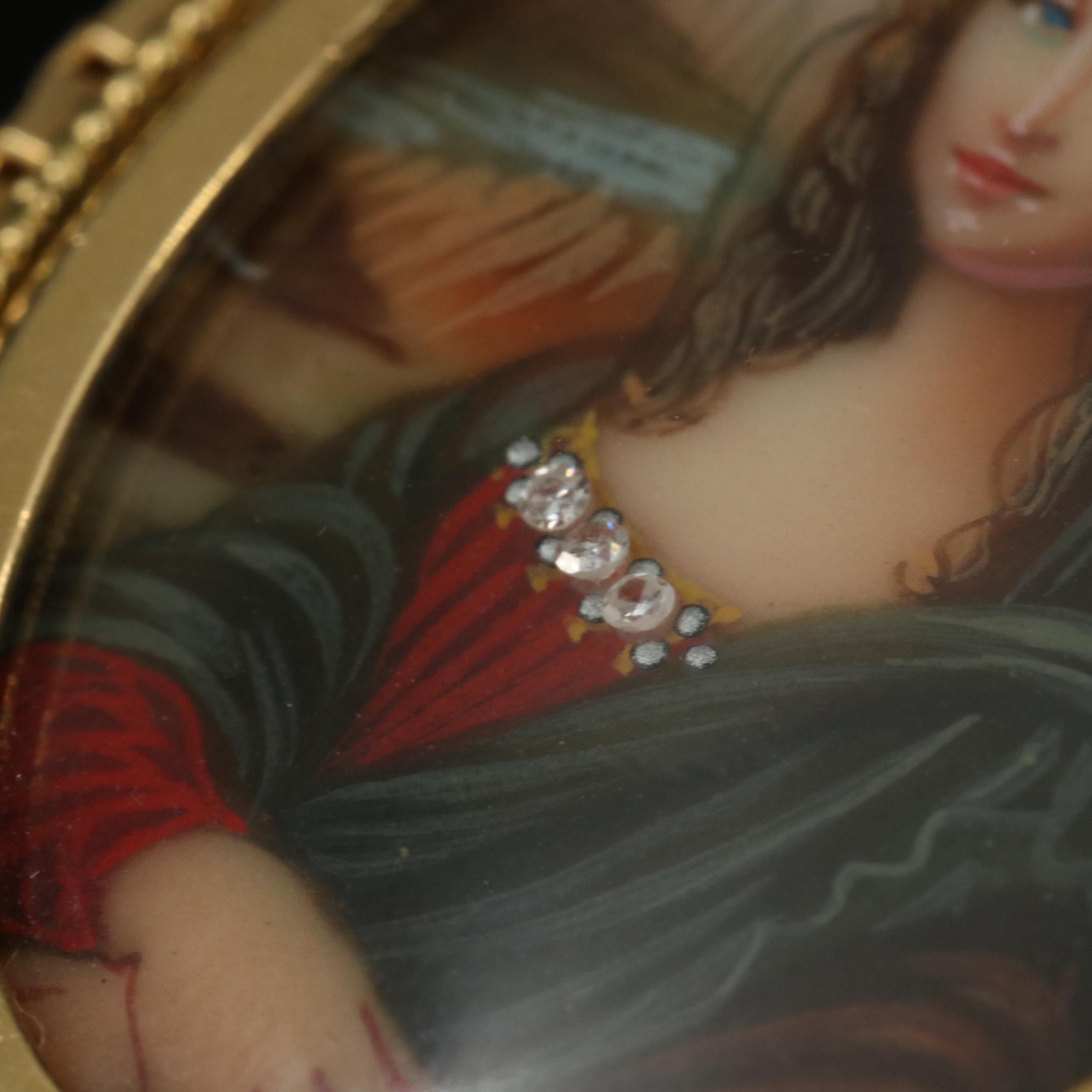 Forletto 18K 0.015 CTW Diamond Mona Lisa Porcelain Portrait Converter Brooch