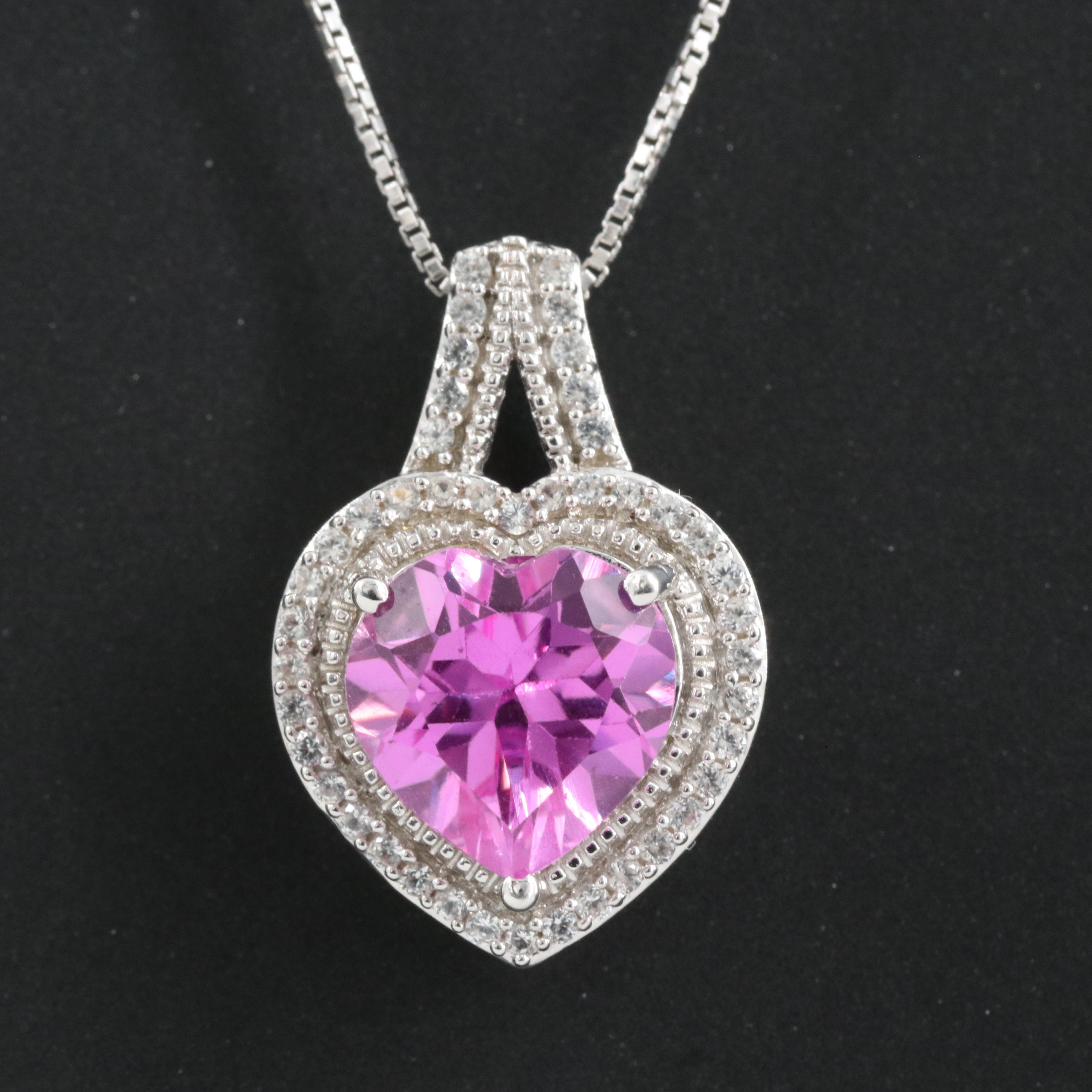 Sterling Sapphire Heart Pendant Necklace