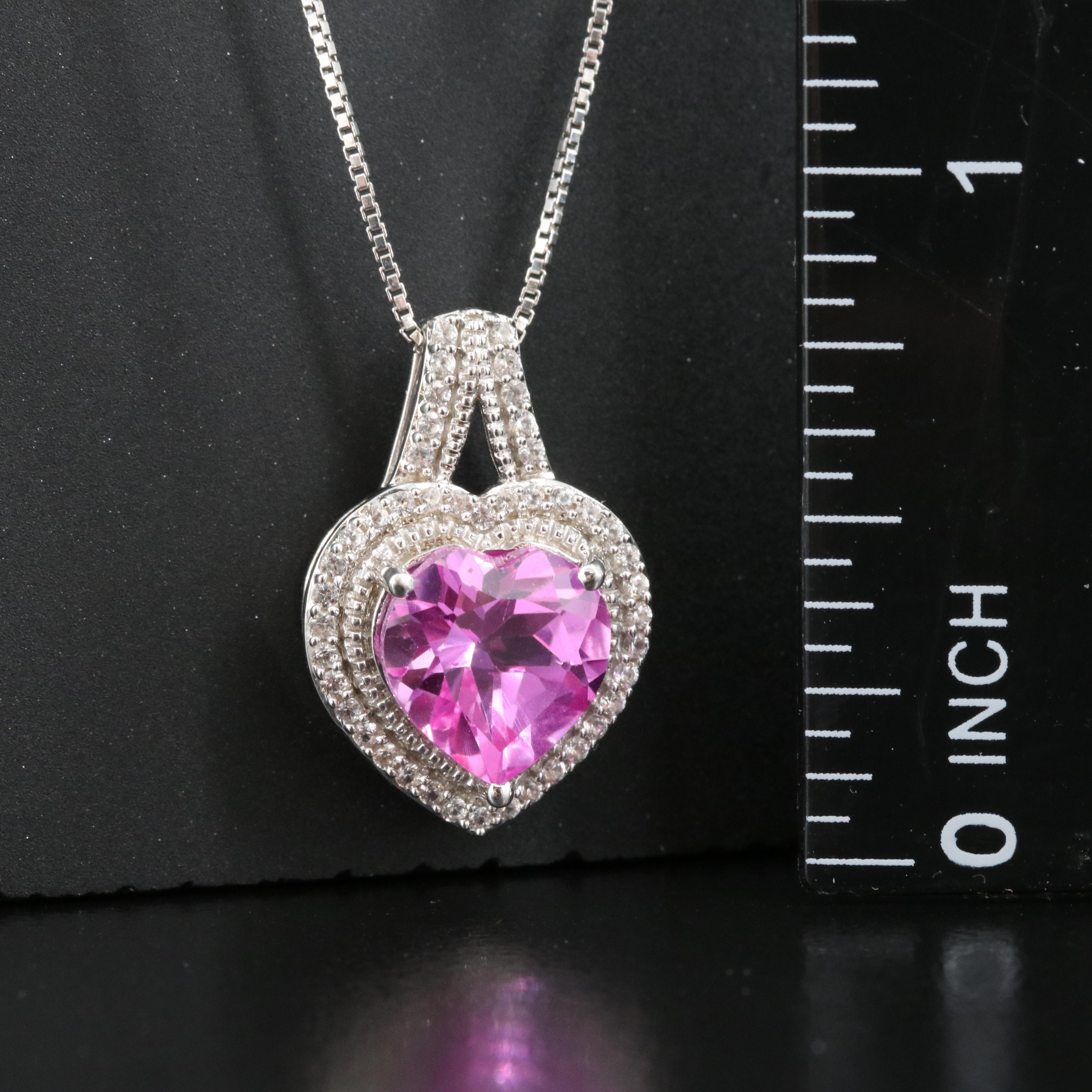 Sterling Sapphire Heart Pendant Necklace