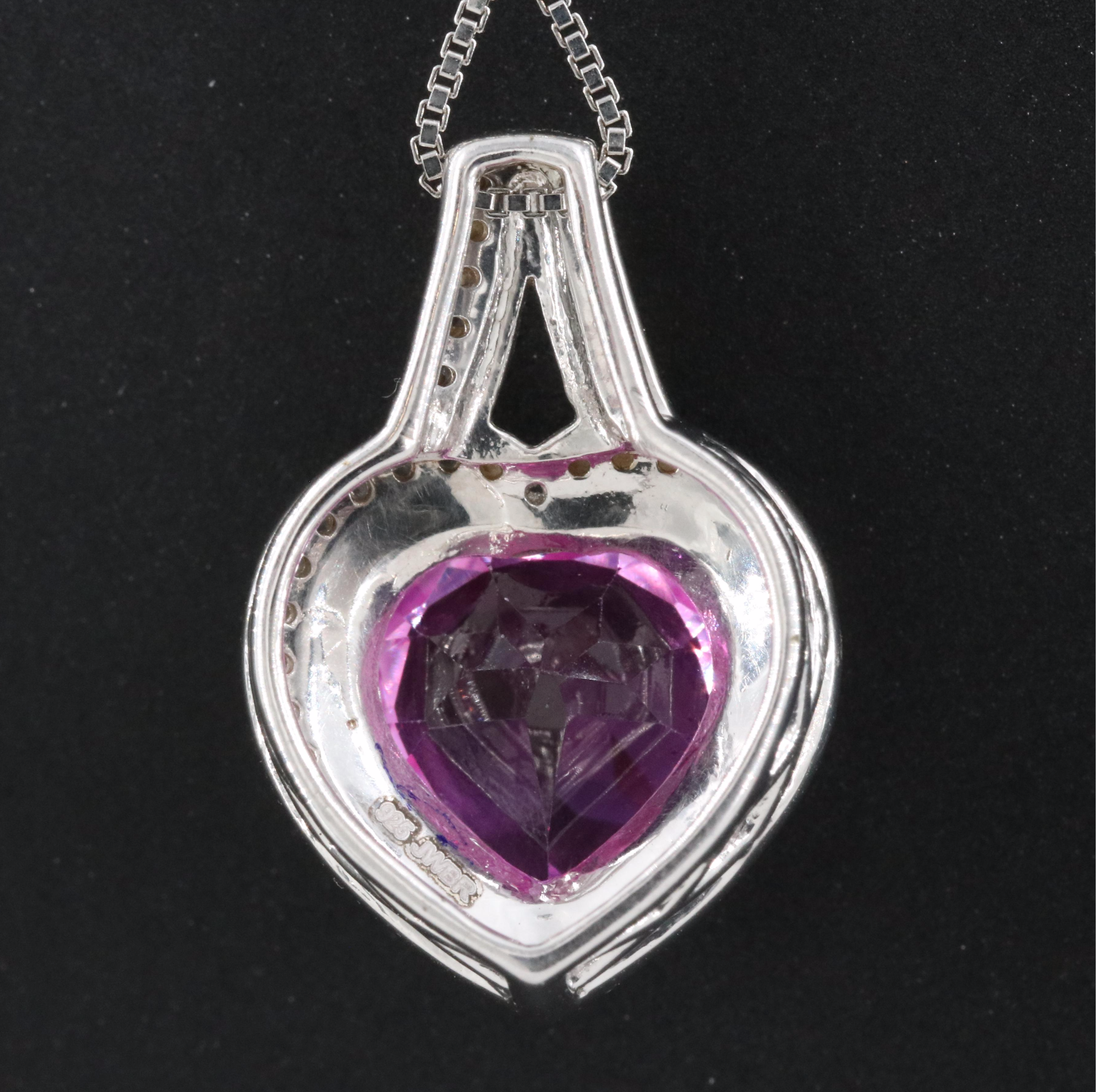 Sterling Sapphire Heart Pendant Necklace