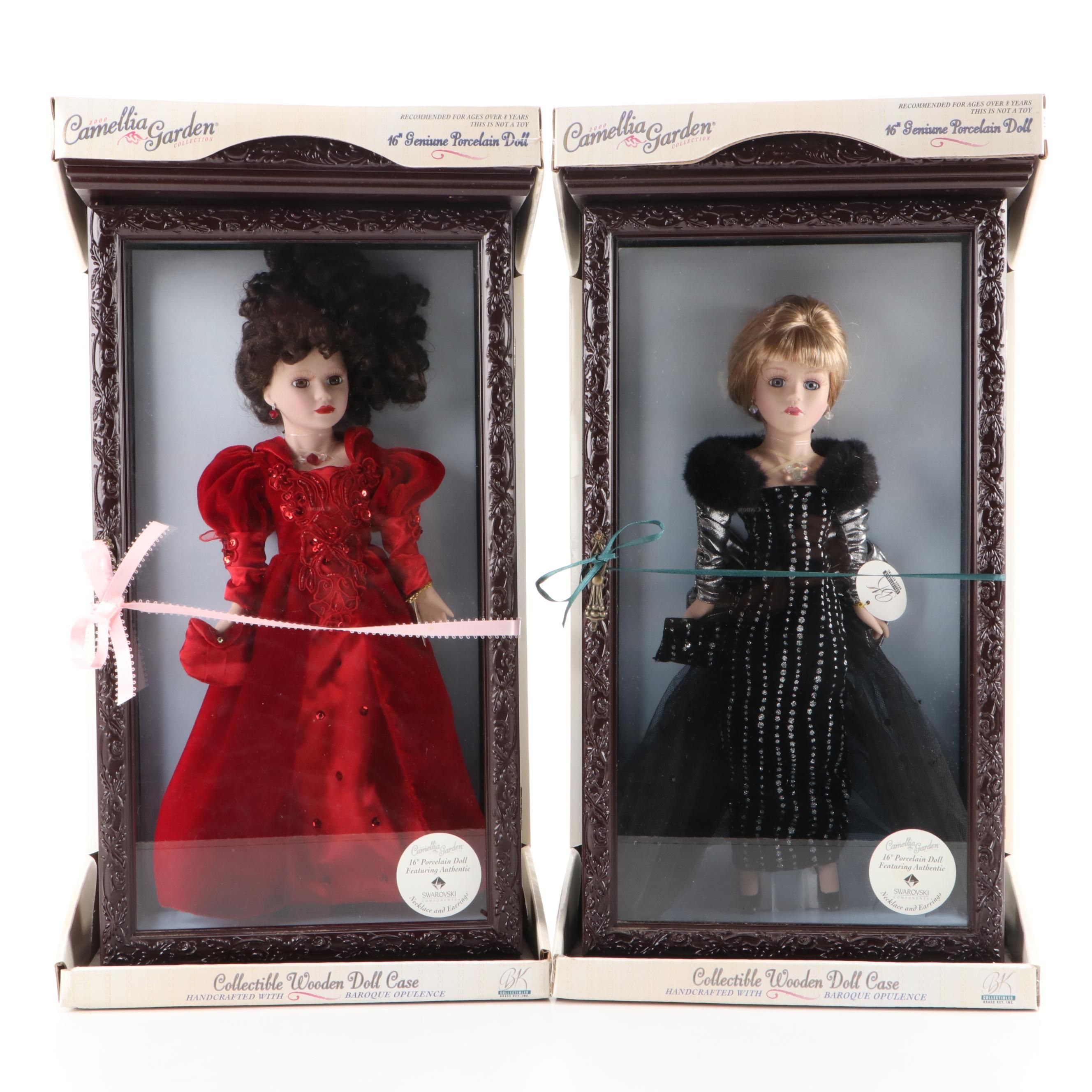 BK Collectibles Camellia Garden Collection Porcelain Dolls with Display Cases