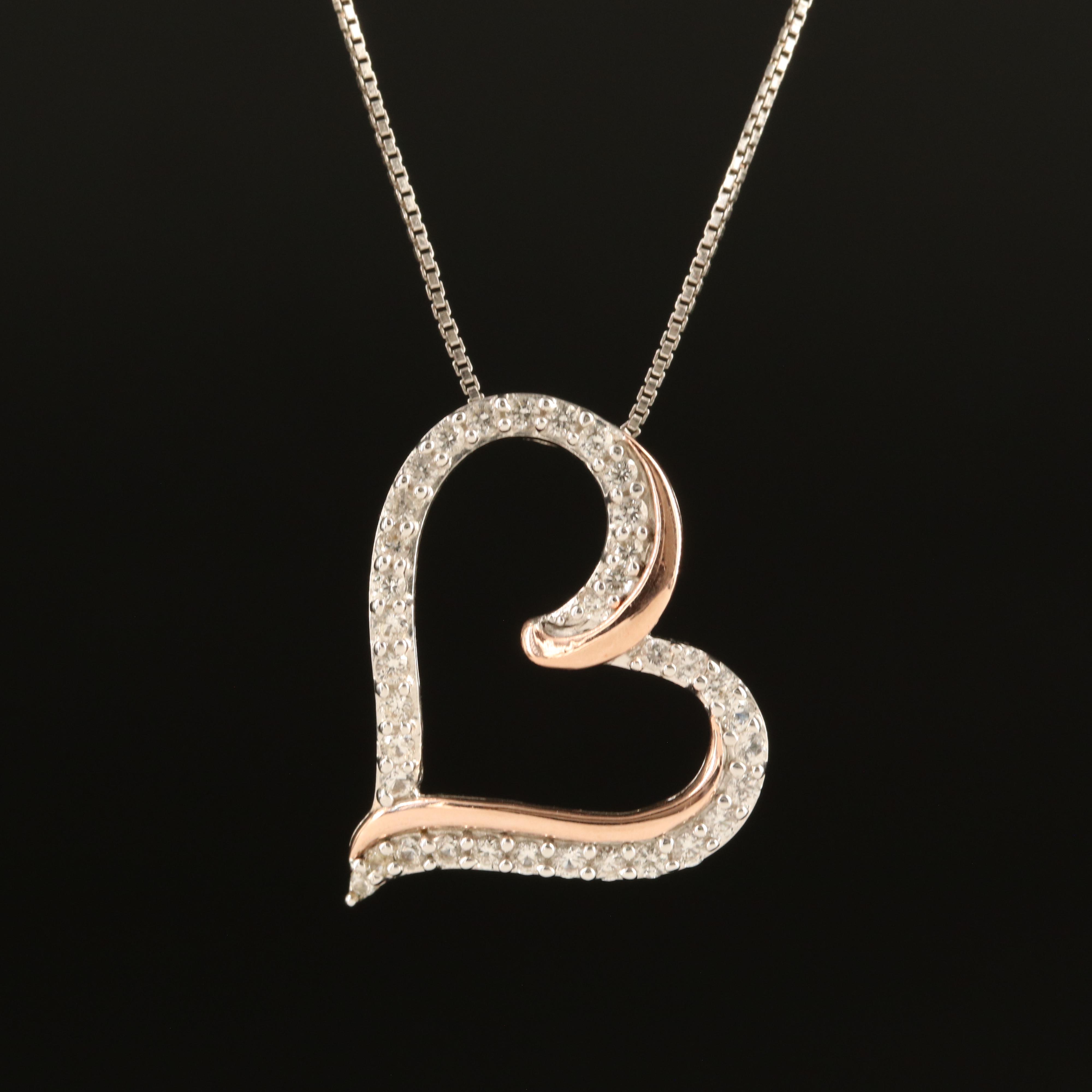 Sterling Sapphire Heart Pendant Necklace