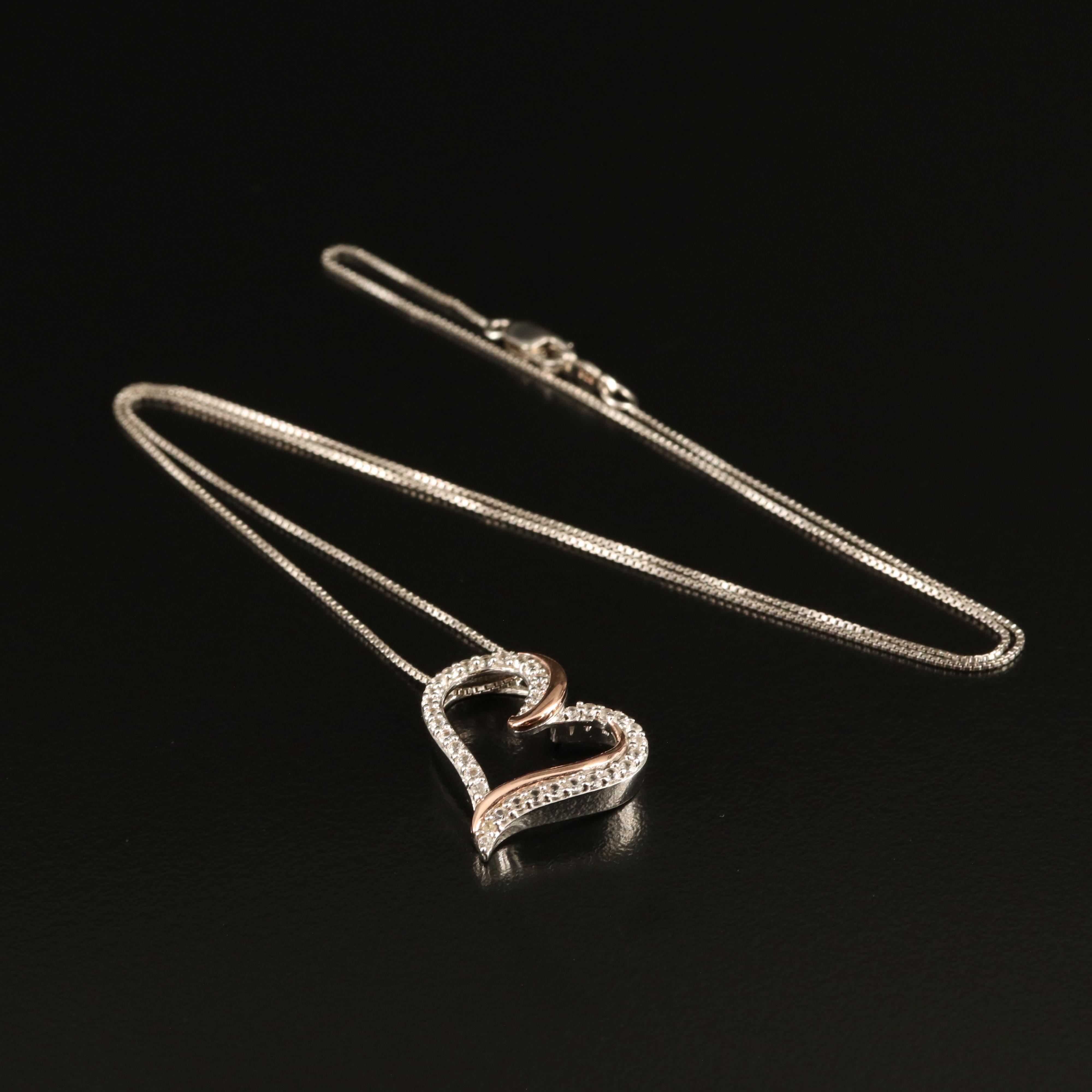 Sterling Sapphire Heart Pendant Necklace