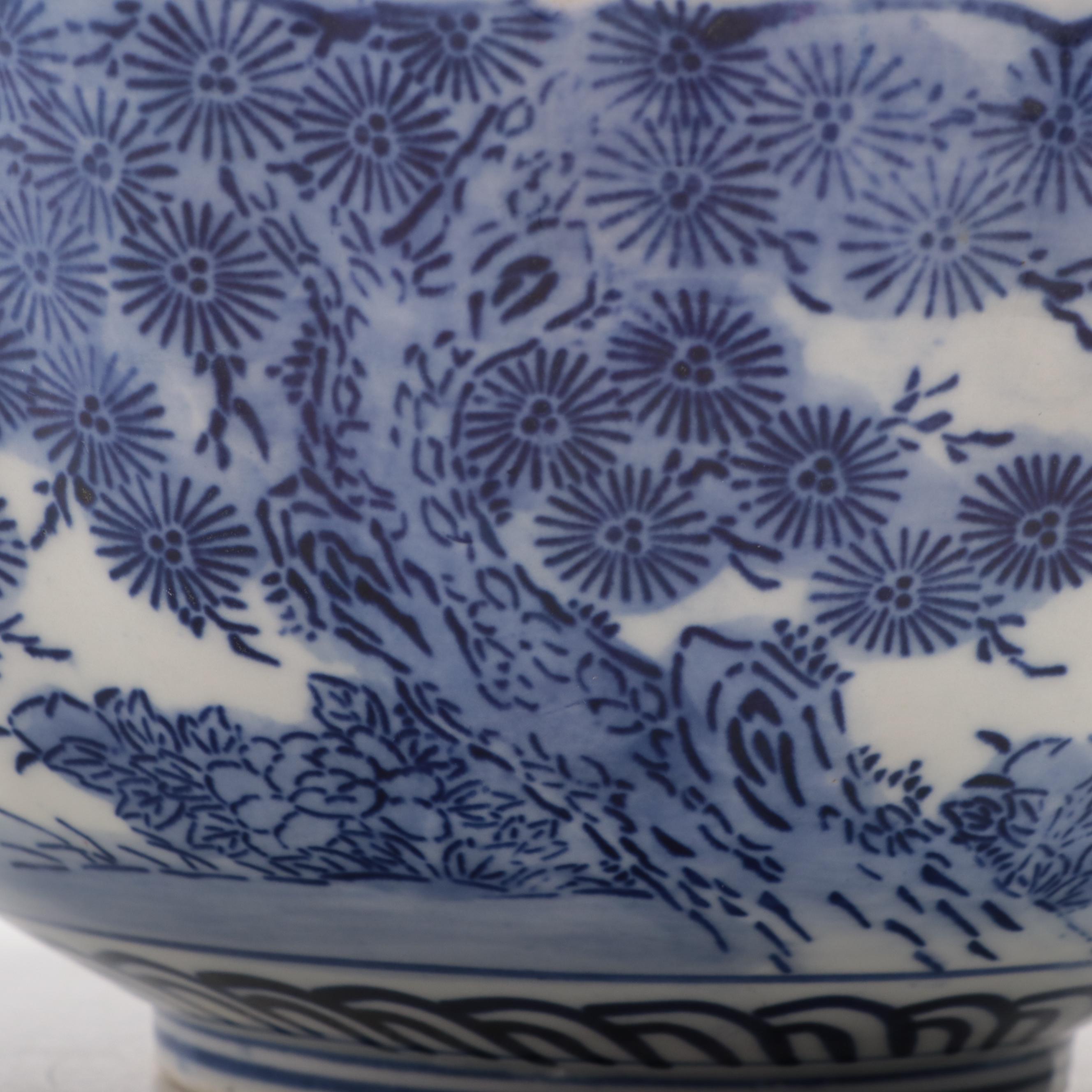 Japanese Blue and White Arita Imari Porcelain Bowl with Stand