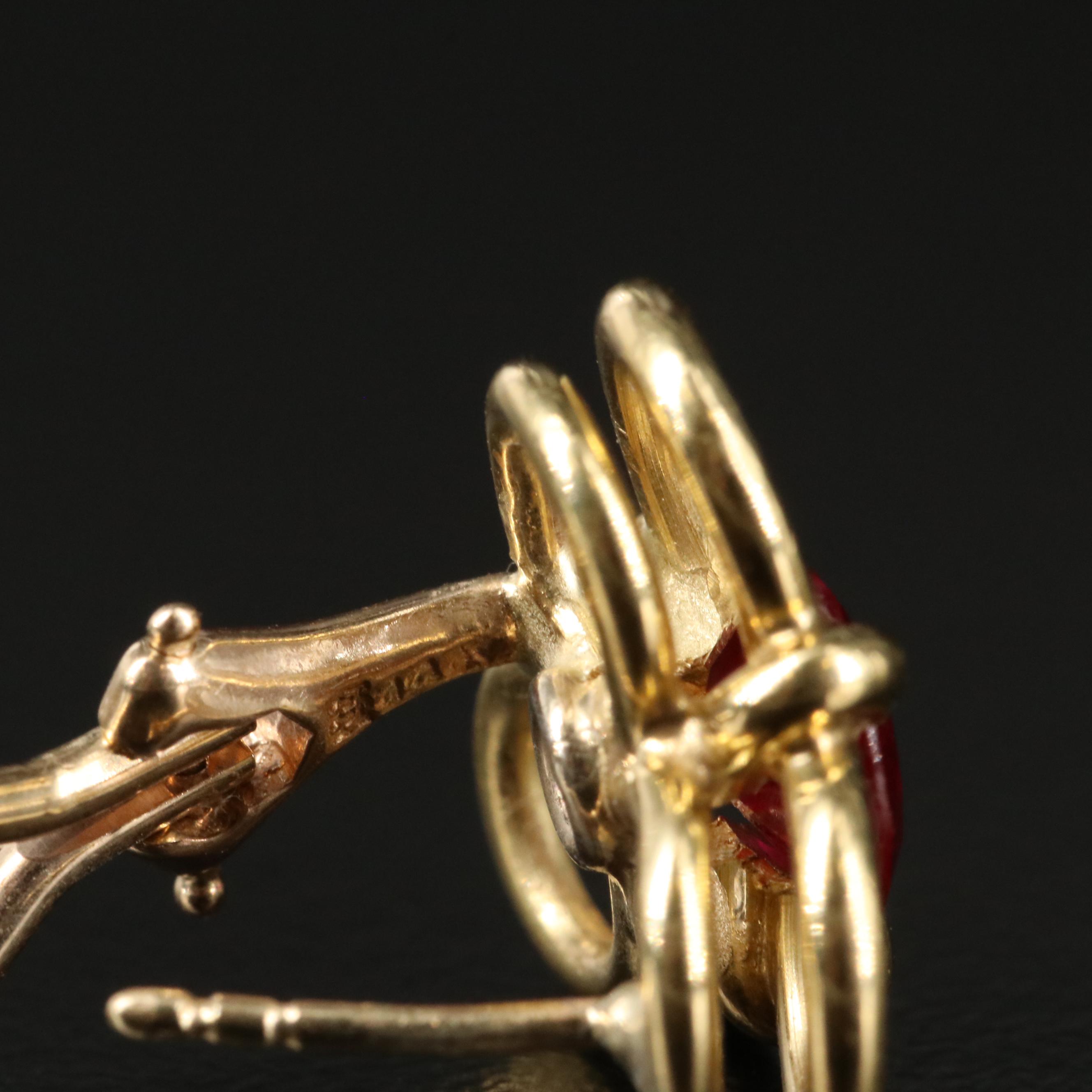 Vintage 14K Ruby Trefoil Earrings