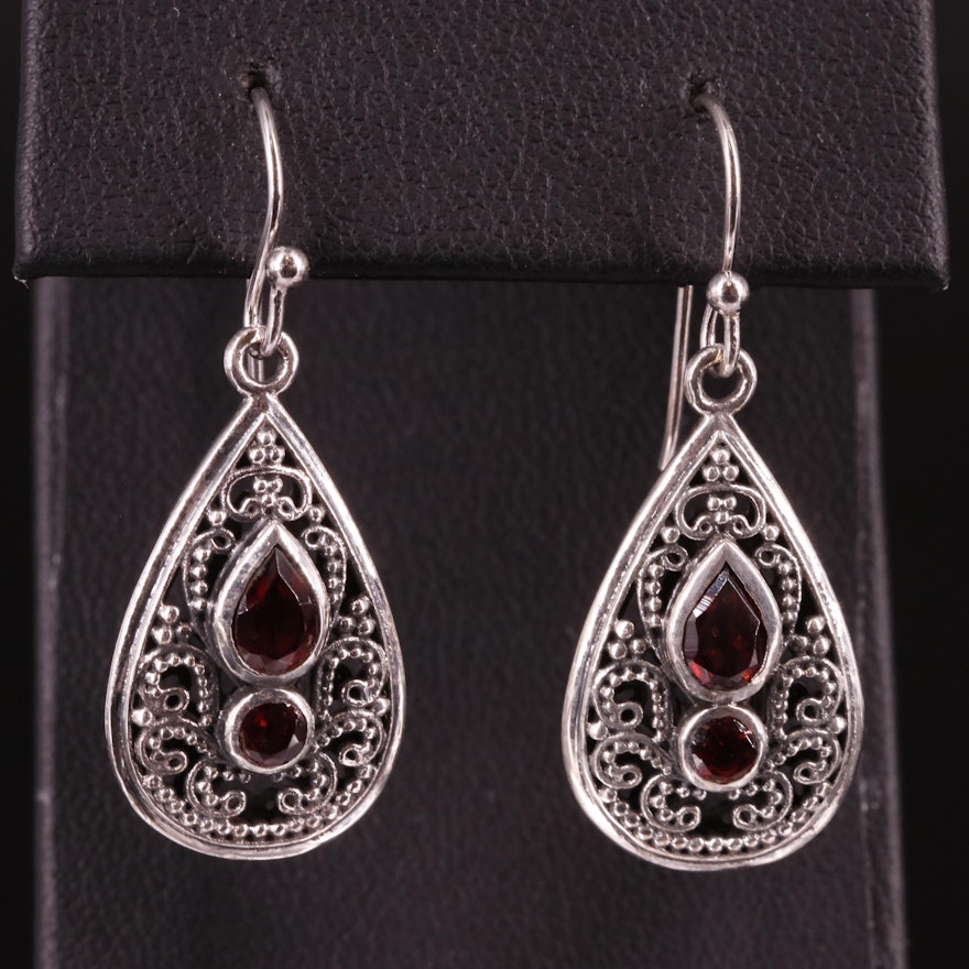 Sterling Garnet Drop Earrings