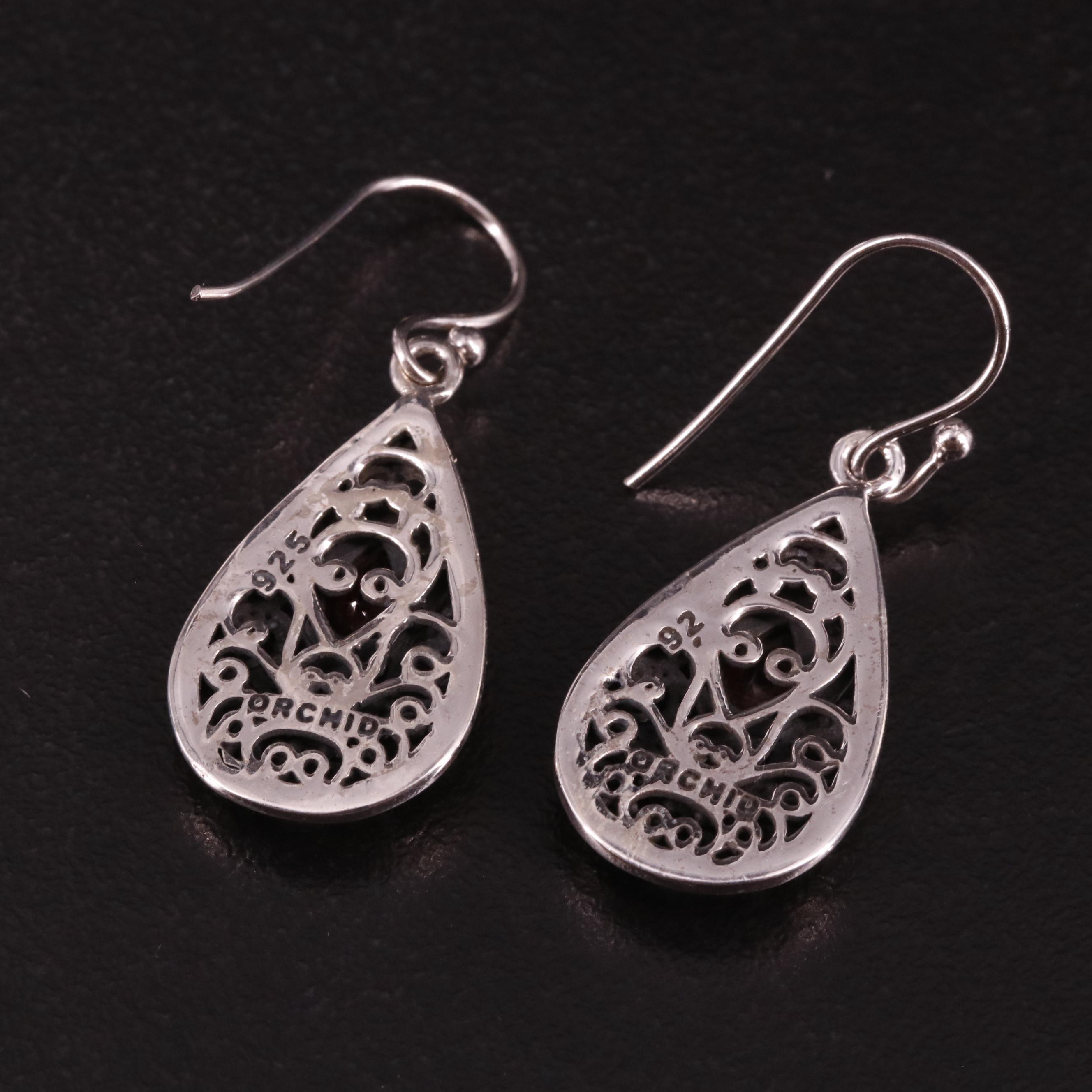 Sterling Garnet Drop Earrings