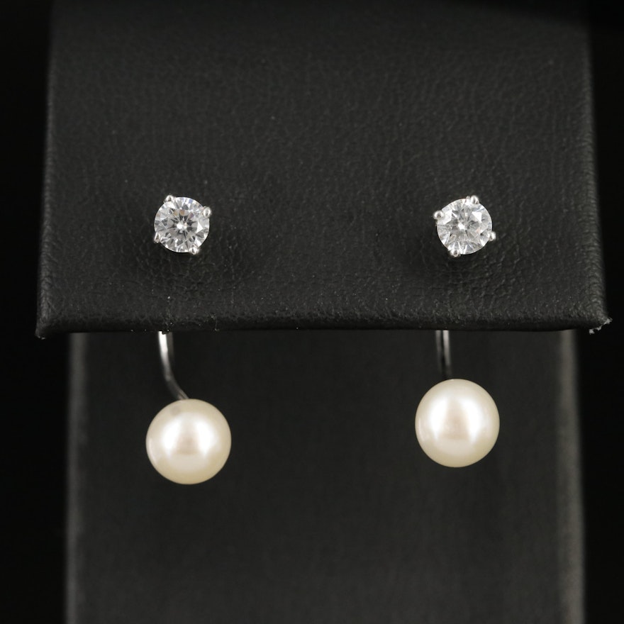 Sterling Cubic Zirconia Stud Earrings with Pearl Enhancers