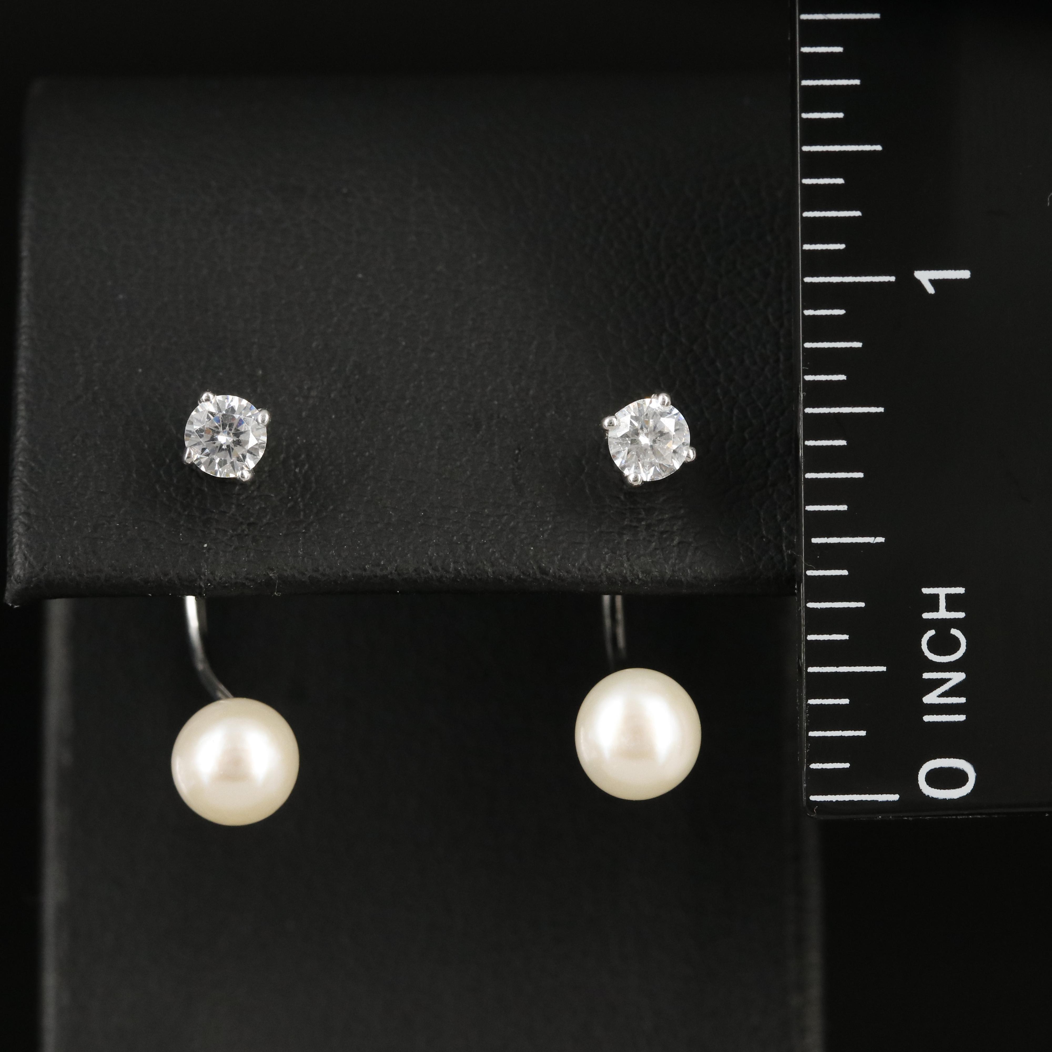 Sterling Cubic Zirconia Stud Earrings with Pearl Enhancers