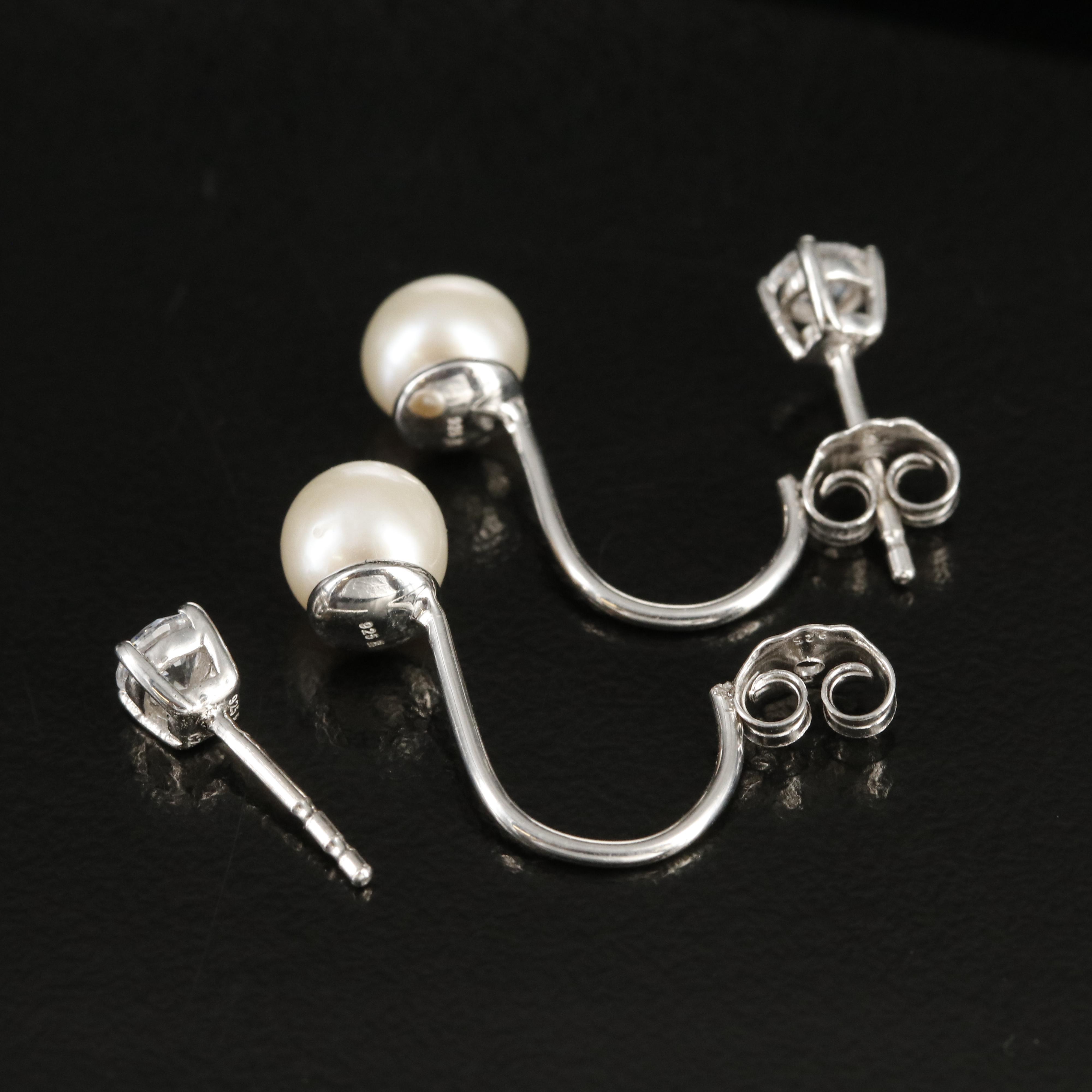 Sterling Cubic Zirconia Stud Earrings with Pearl Enhancers