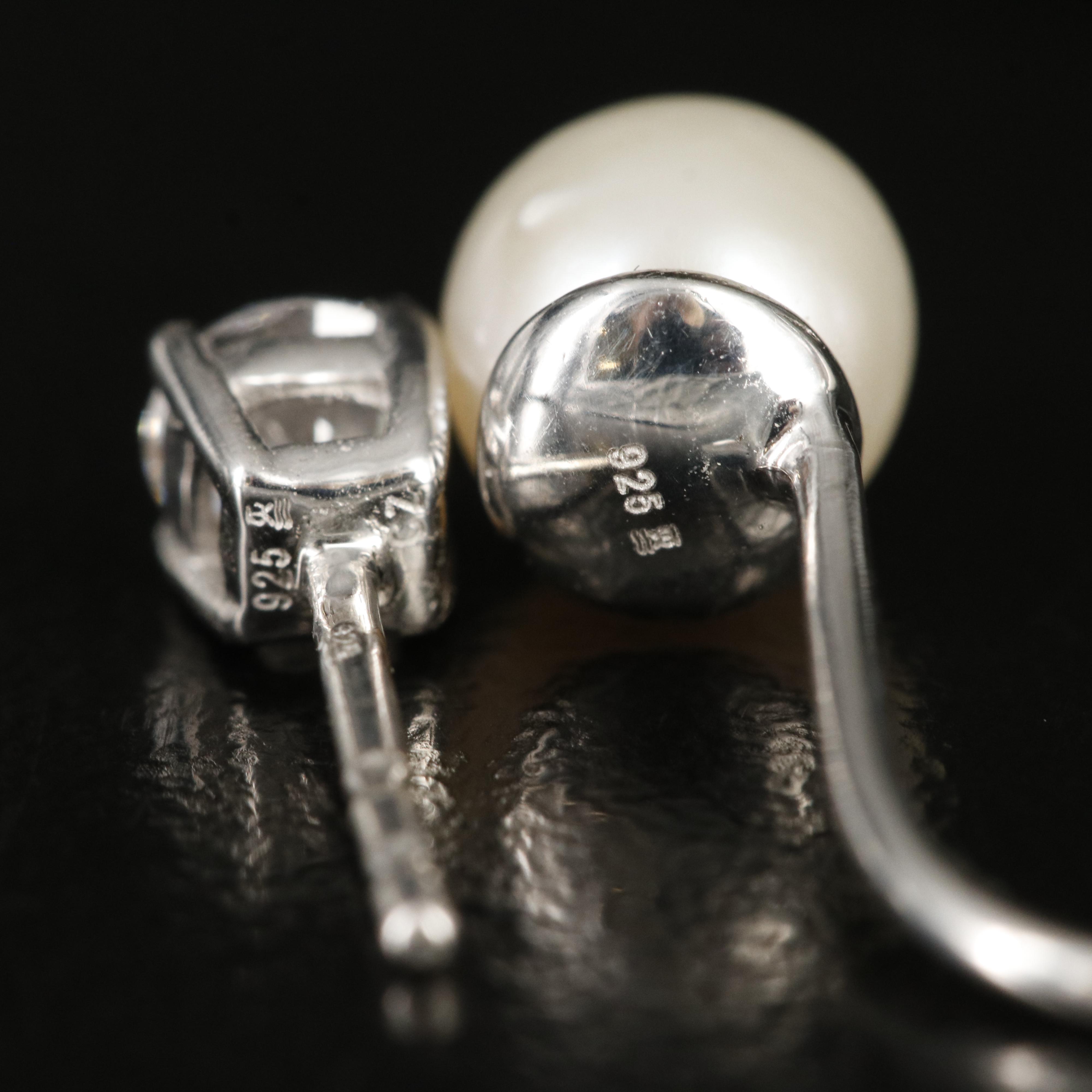 Sterling Cubic Zirconia Stud Earrings with Pearl Enhancers