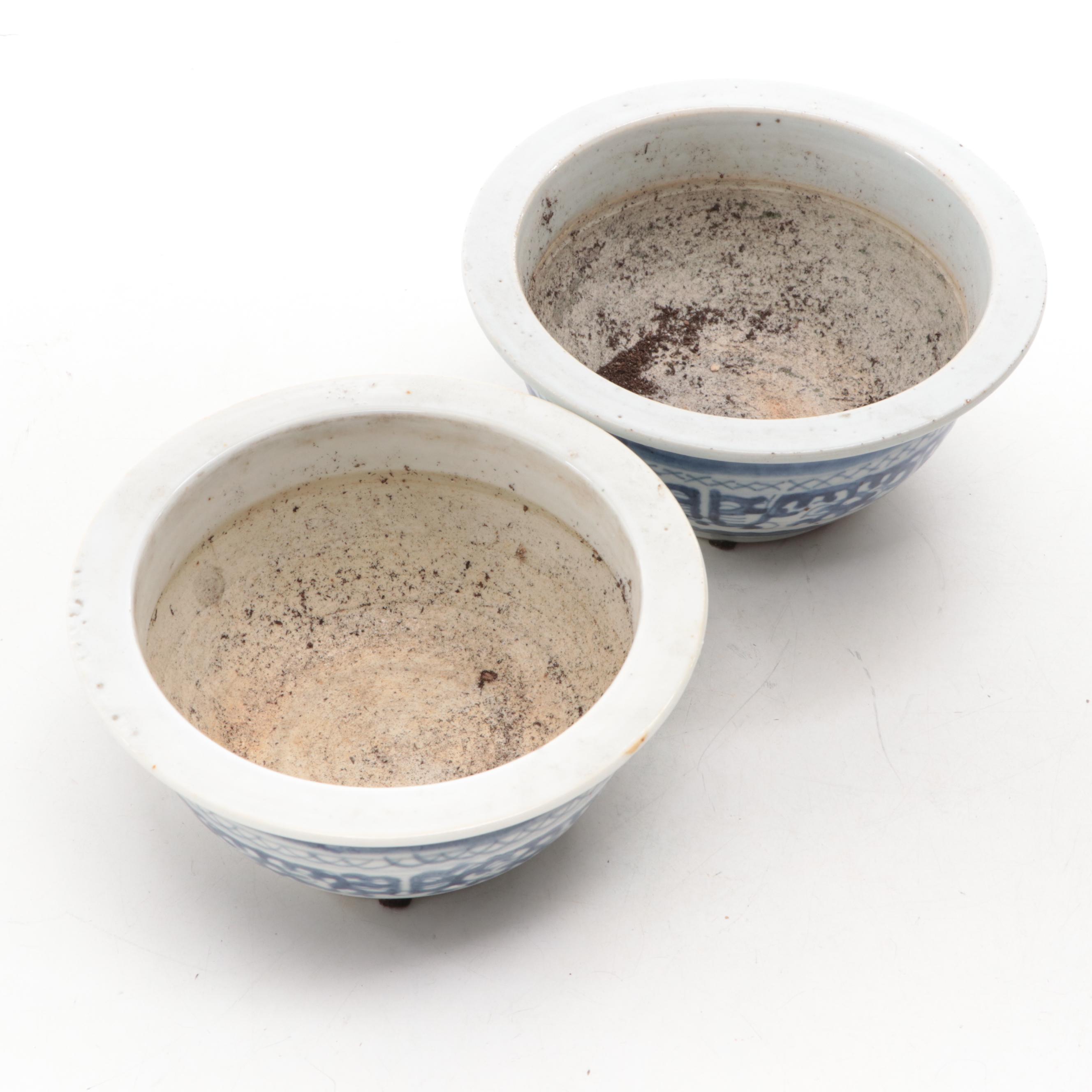 Chinese Hand-Painted Blue and White Porcelain Planters