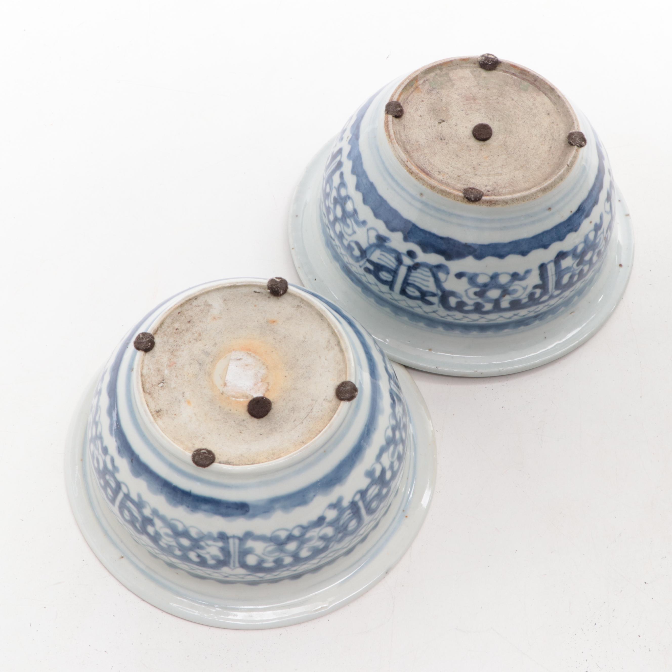 Chinese Hand-Painted Blue and White Porcelain Planters