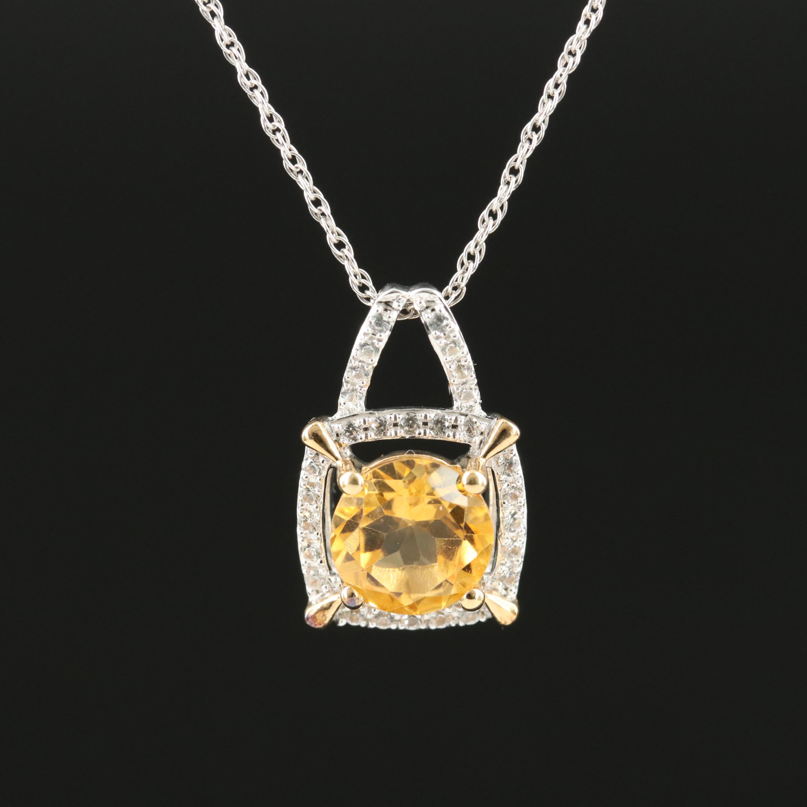 Sterling Citrine and Sapphire Pendant Necklace