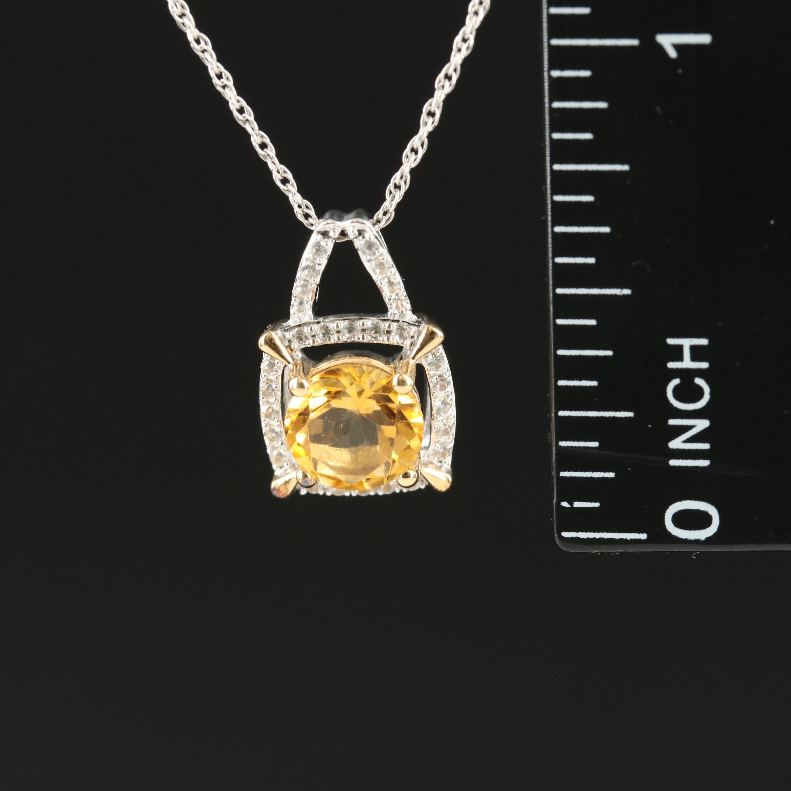 Sterling Citrine and Sapphire Pendant Necklace
