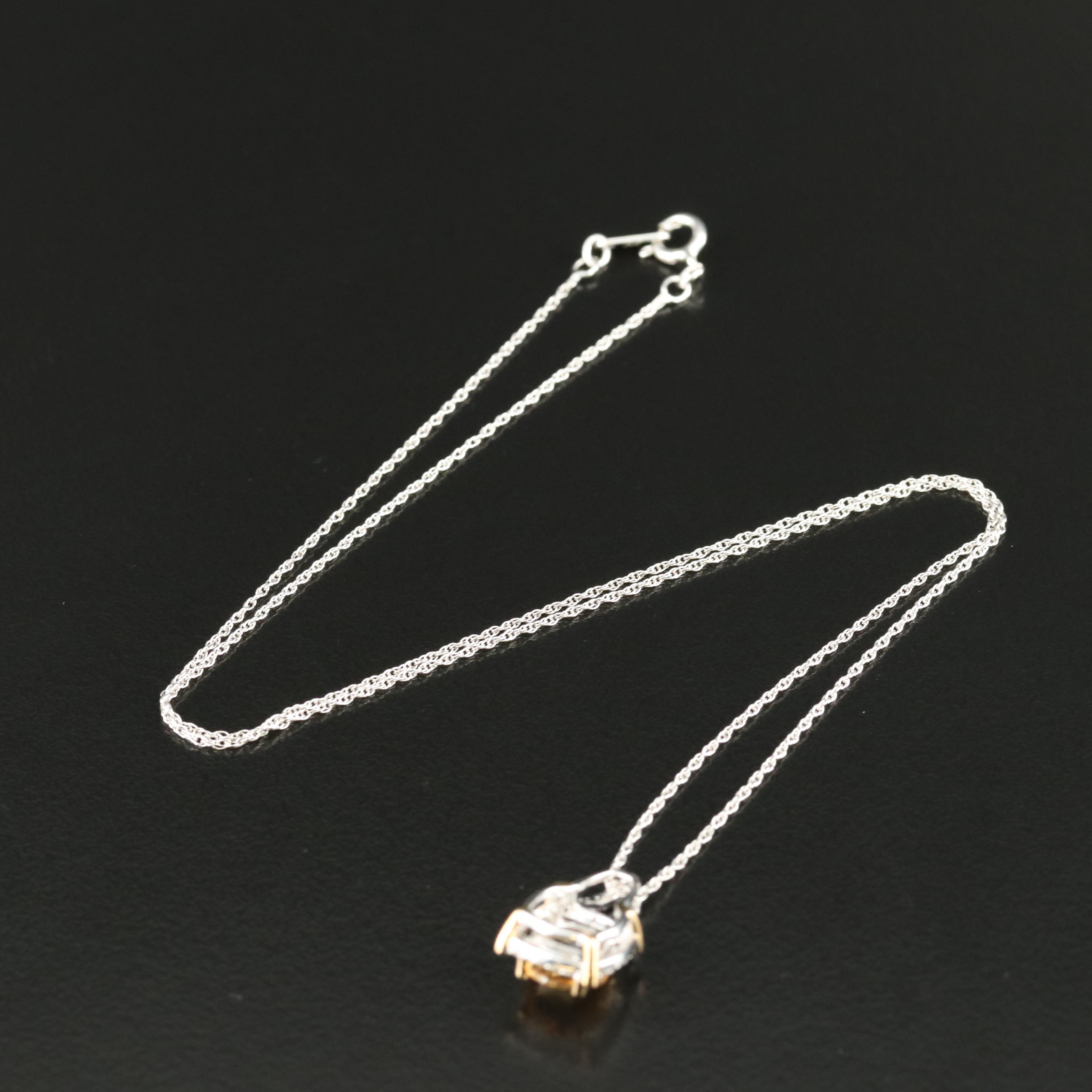 Sterling Citrine and Sapphire Pendant Necklace