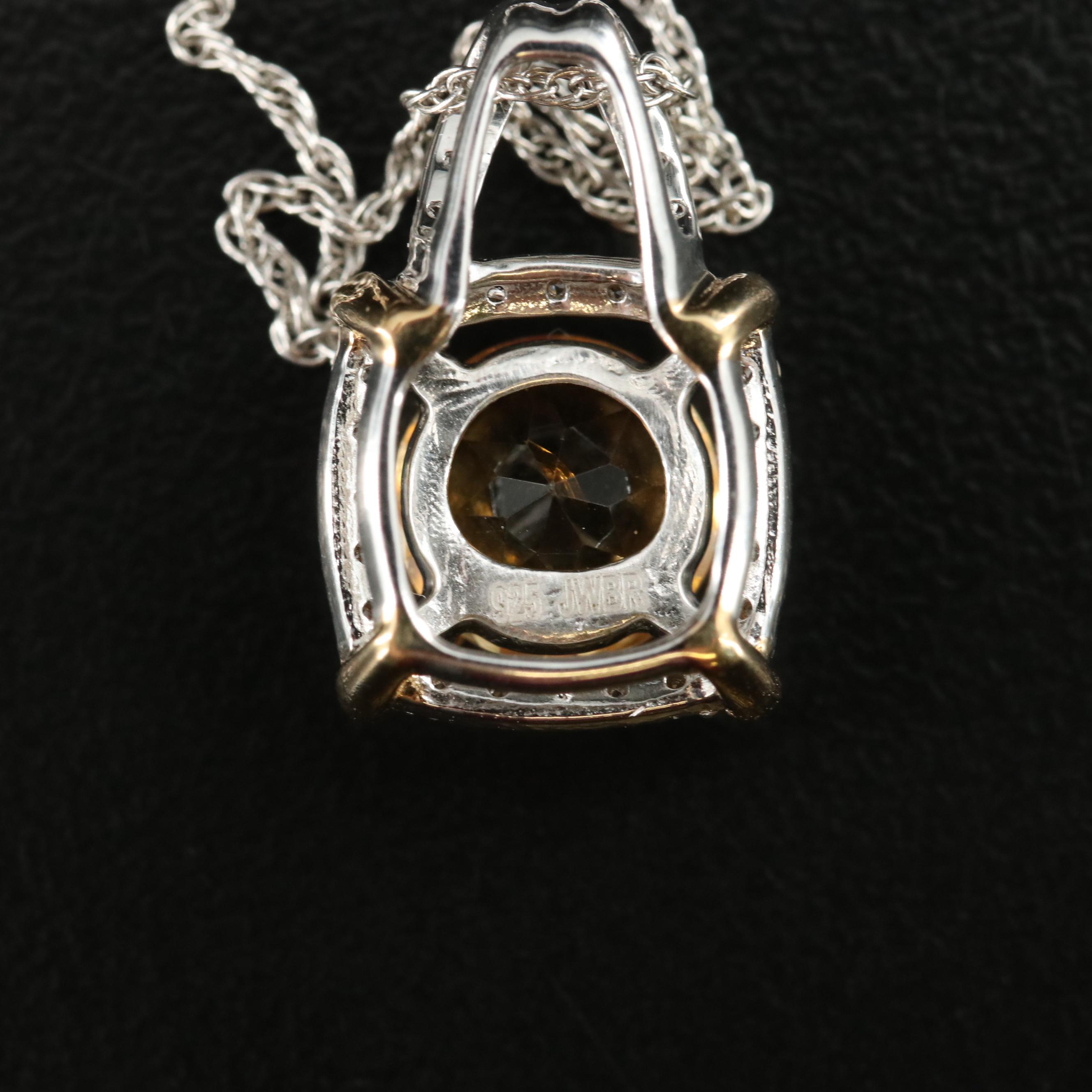 Sterling Citrine and Sapphire Pendant Necklace