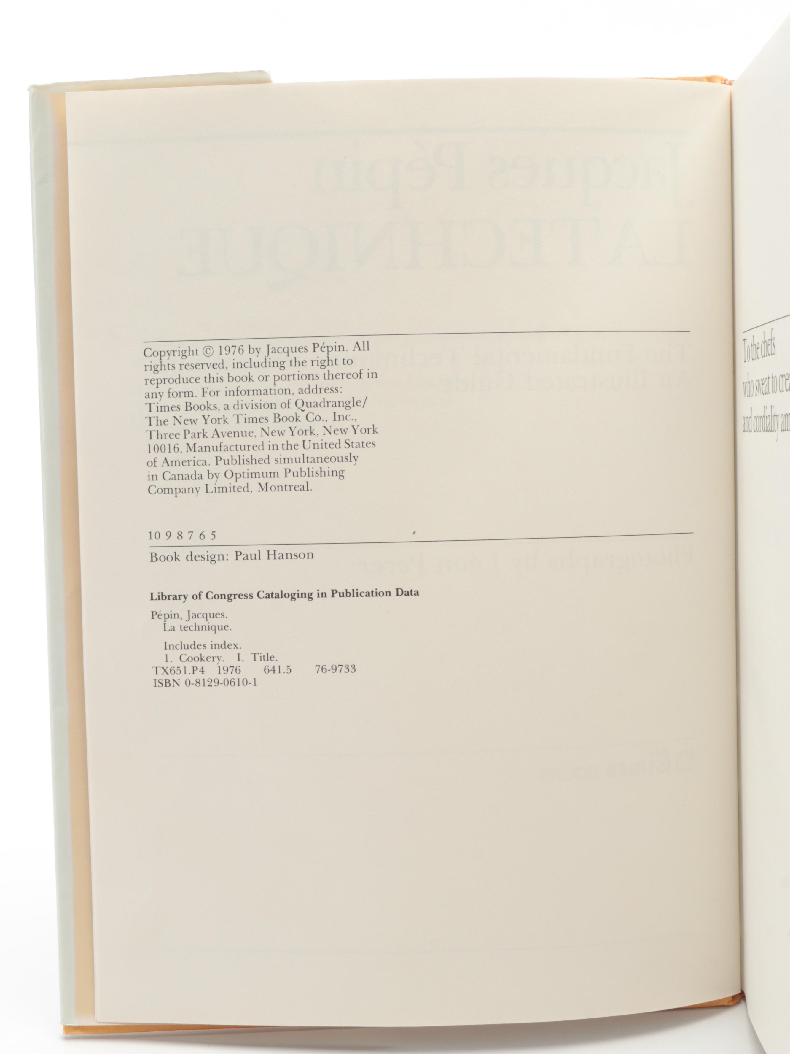 Signed "La Technique" by Jacques Pépin and Other French Cookbooks