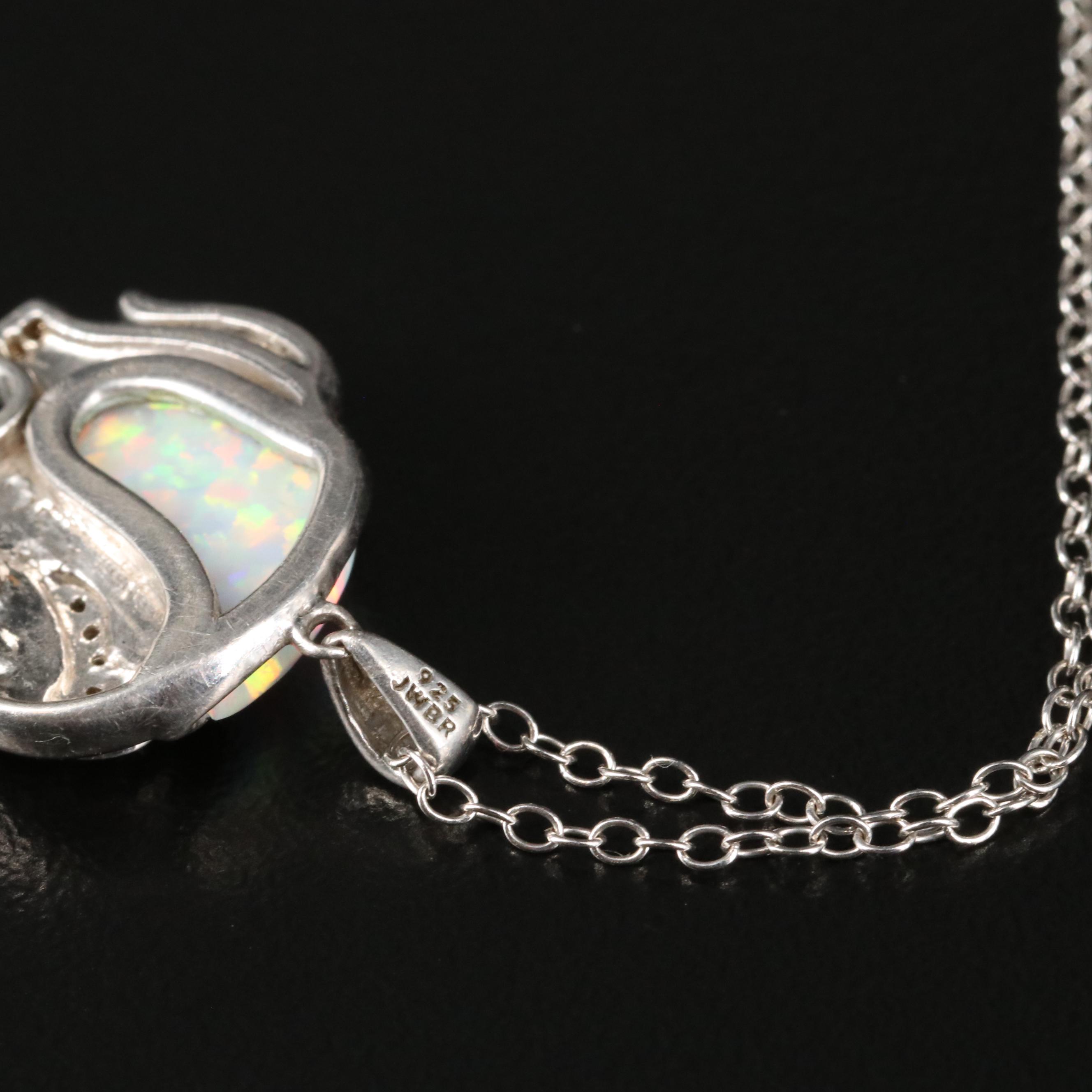 Sterling Opal and Diamond Elephant Pendant Necklace