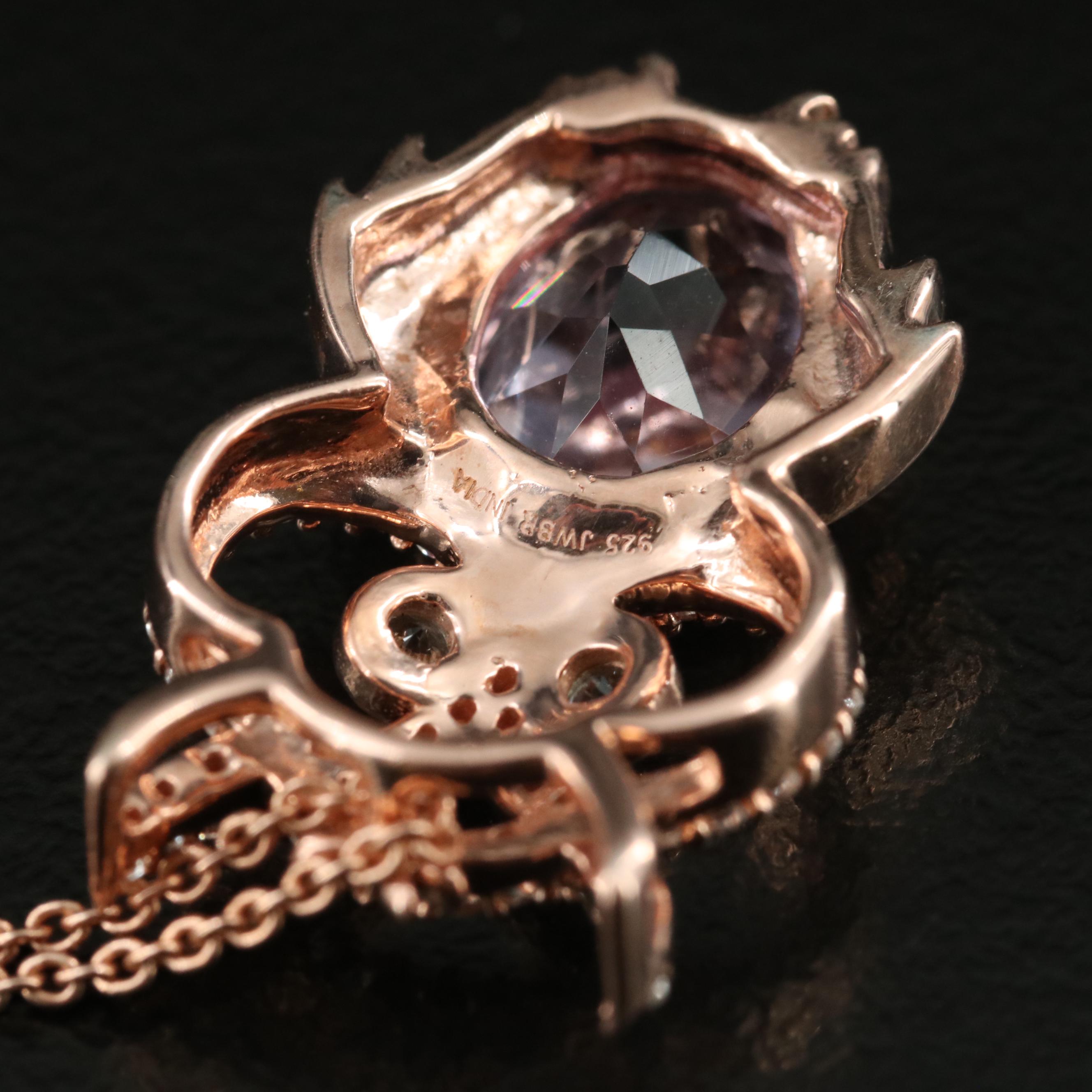 Sterling Amethyst and Sapphire Owl Pendant Necklace